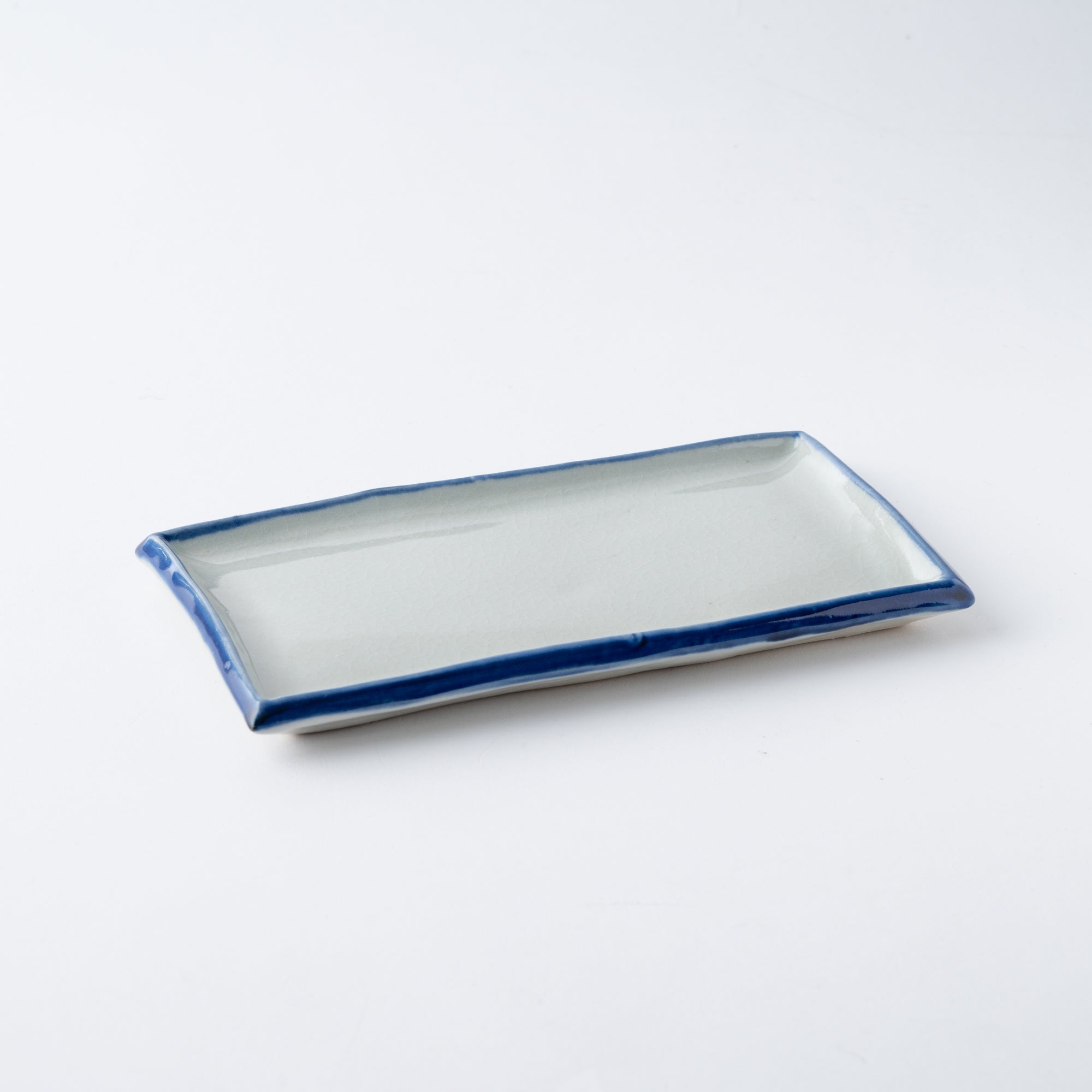 Blue Brush Rim Rectangular Dinner Plate