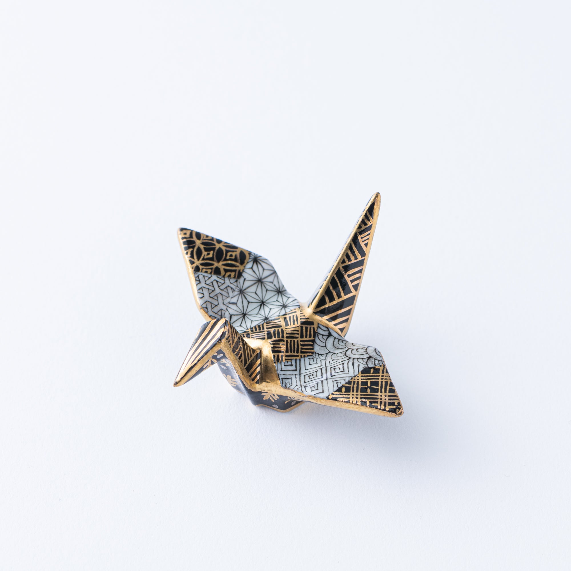 Black Geometric Patterns Crane Ornament