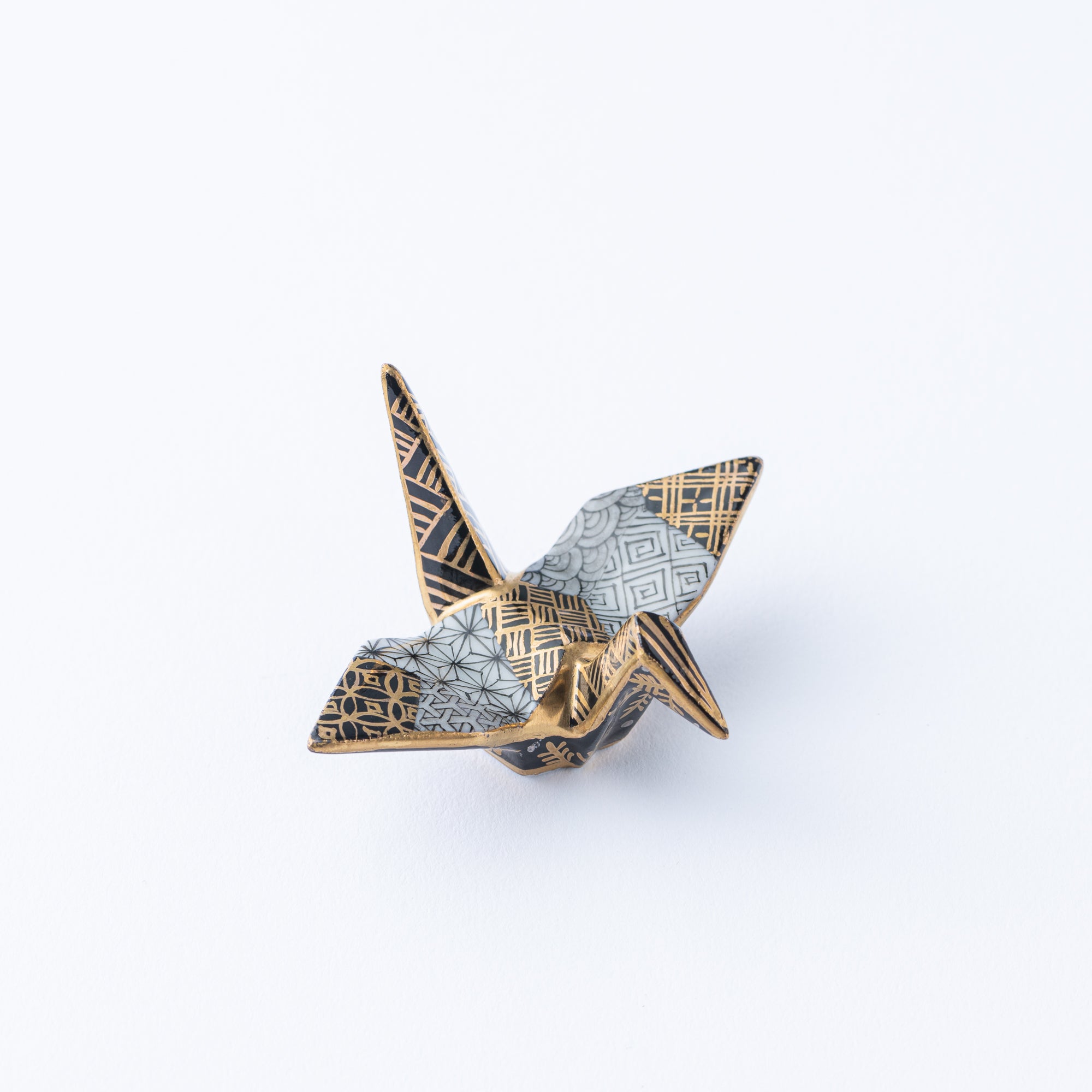Black Geometric Patterns Crane Ornament