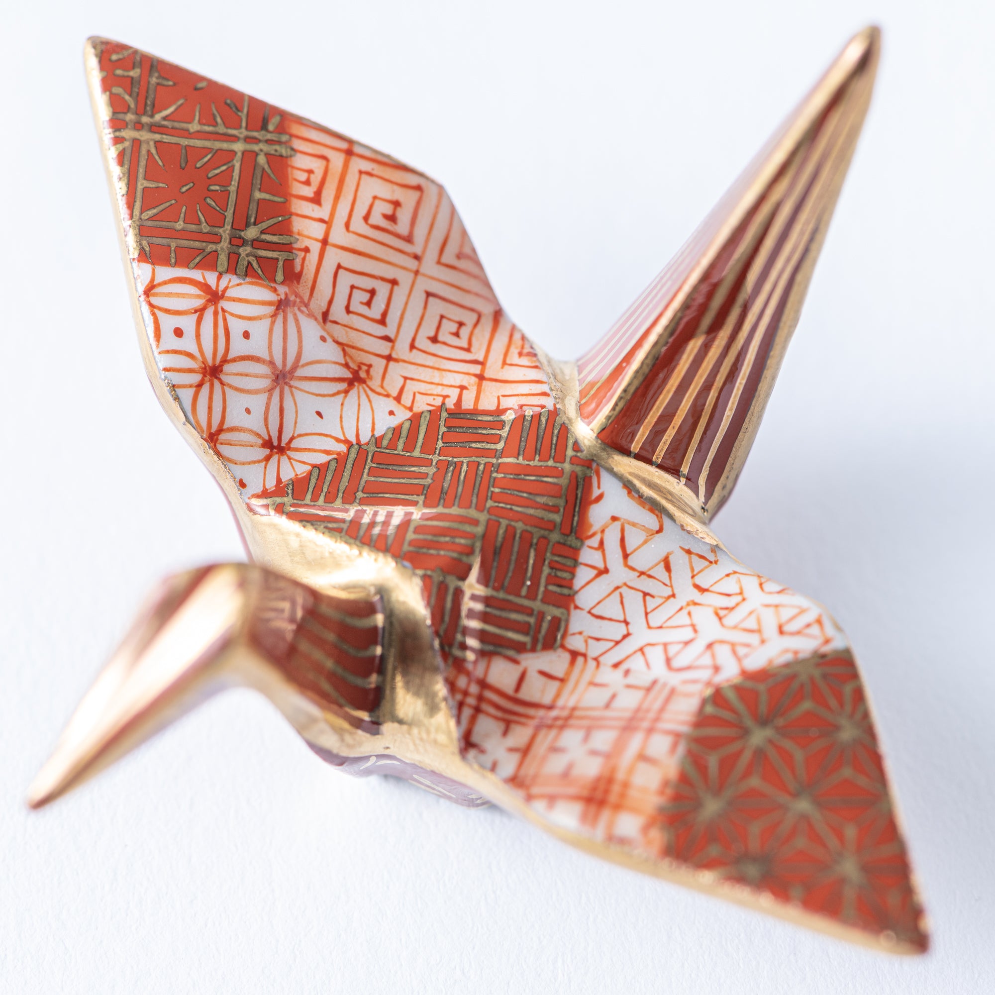 Red Geometric Patterns Crane Ornament