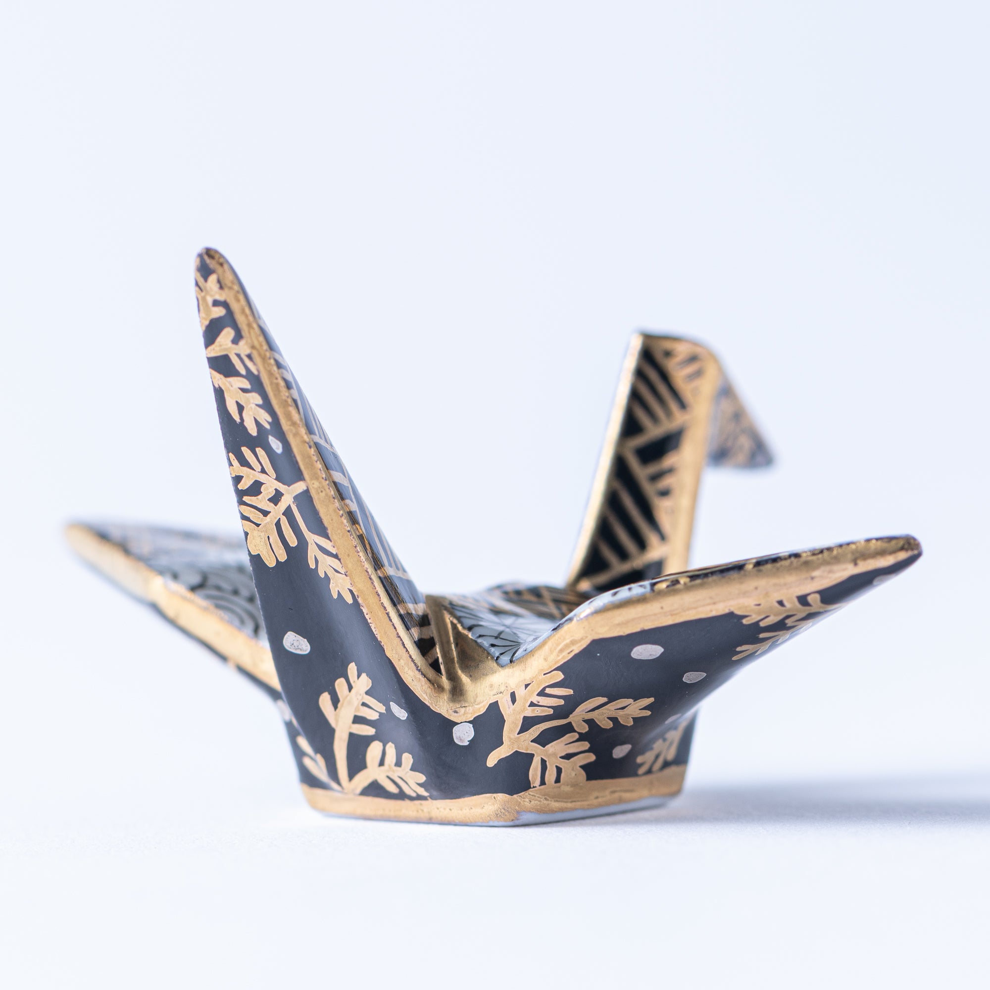 Black Geometric Patterns Crane Ornament