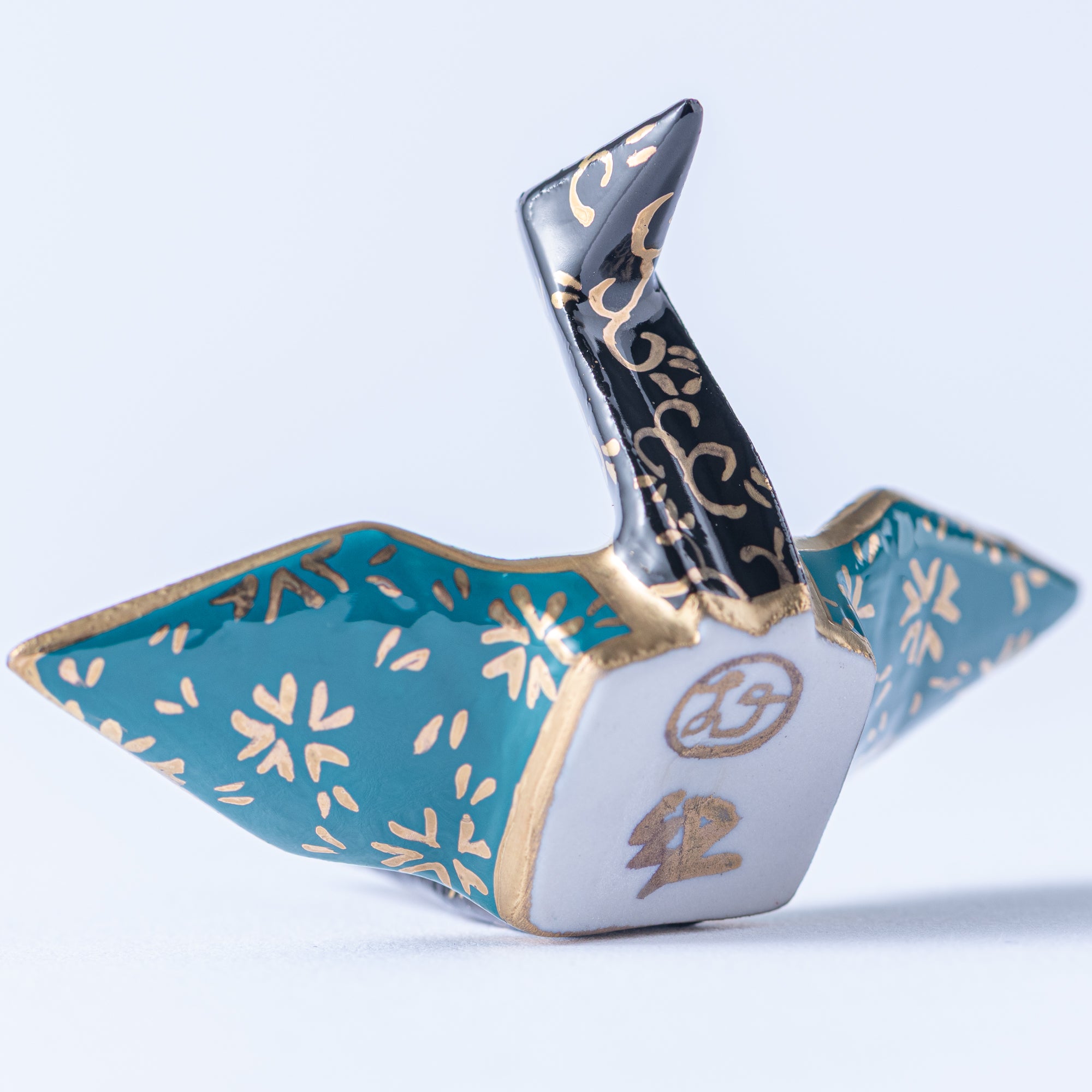 Teal Geometric Patterns Crane Ornament