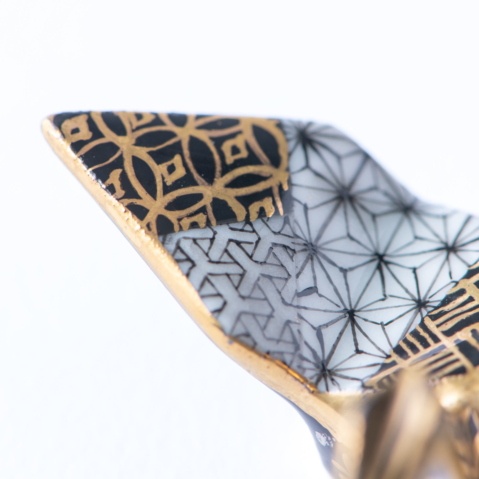 Black Geometric Patterns Crane Ornament