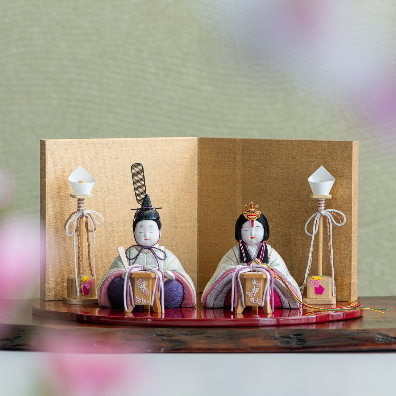 Peony Arabesque Hina Dolls with Golden Folding Screen