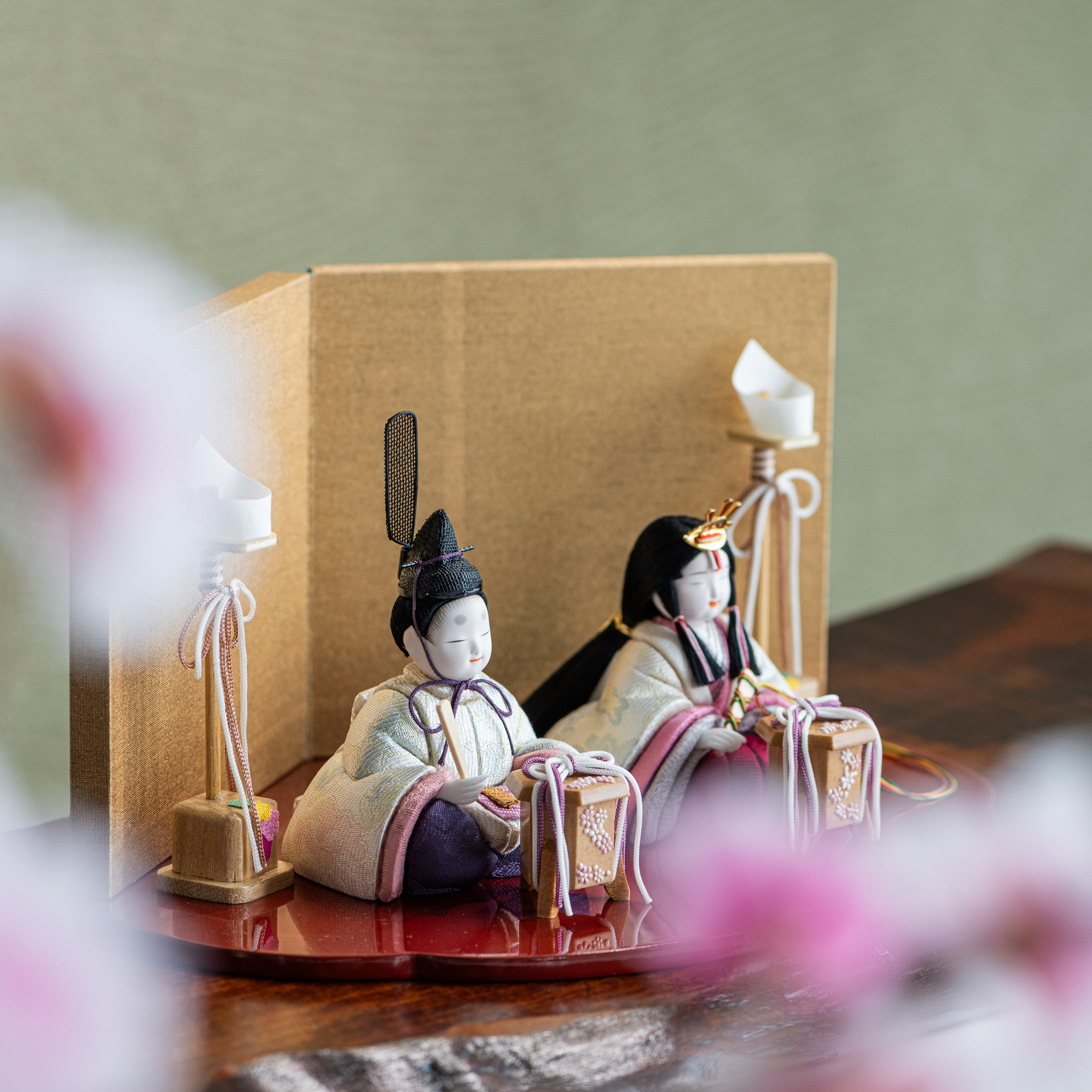Peony Arabesque Hina Dolls with Golden Folding Screen