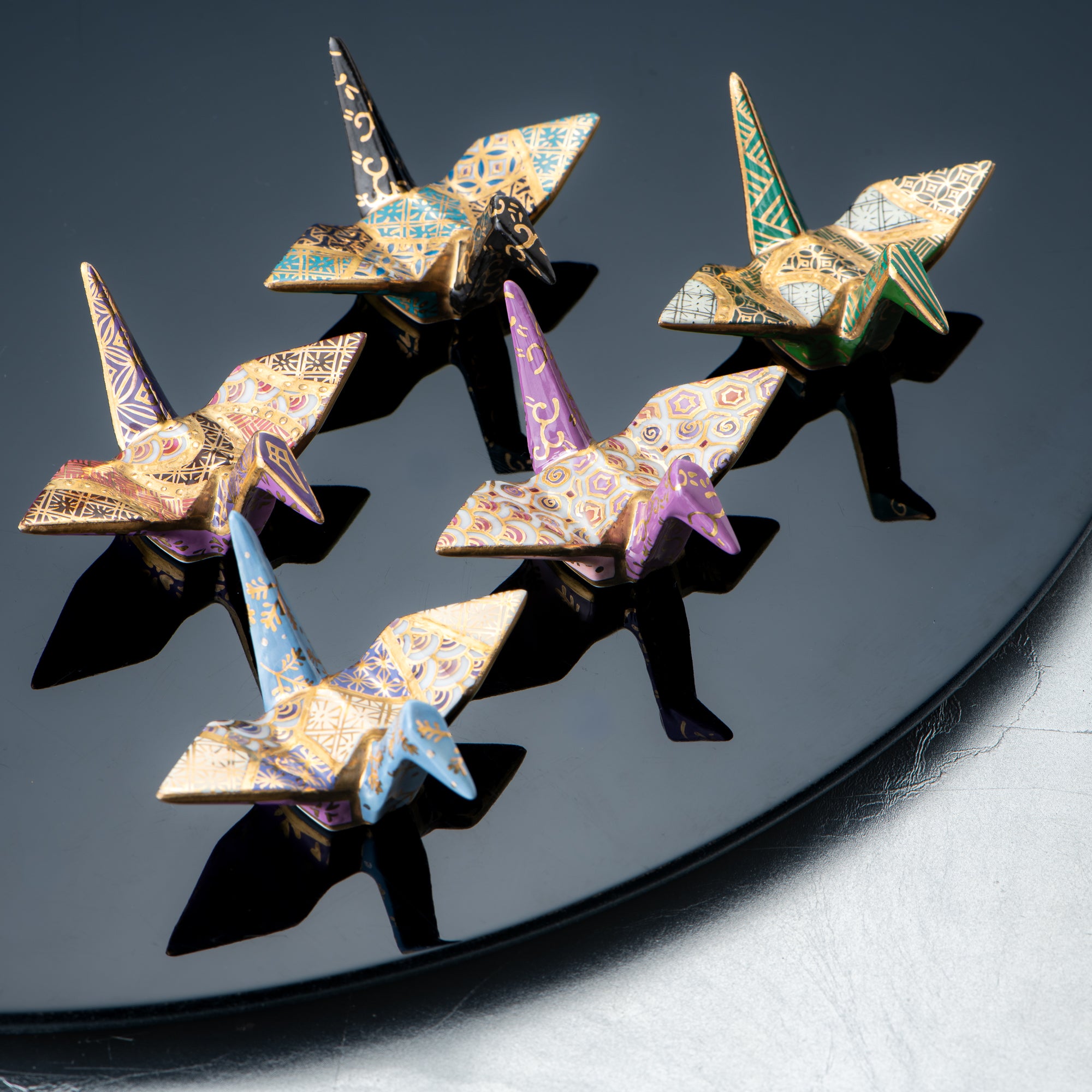 Teal Geometric Patterns Crane Ornament