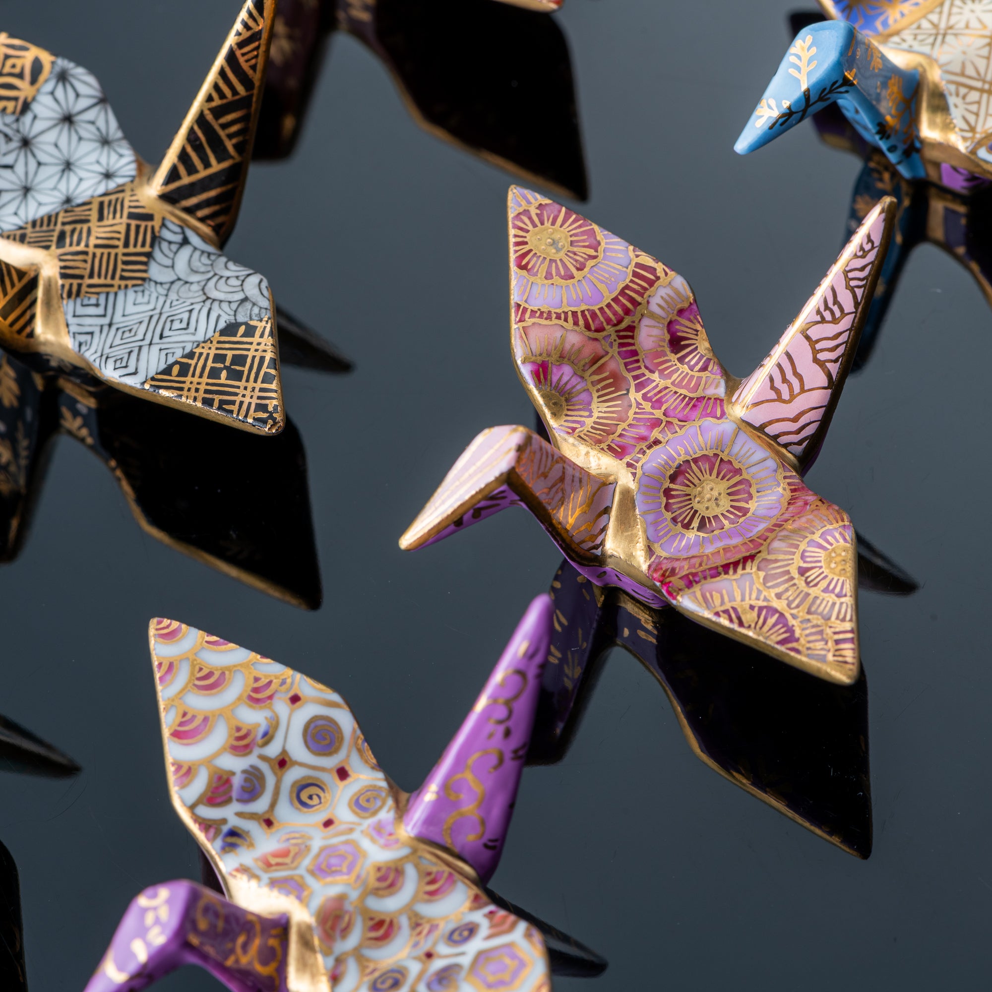 Pink Flower Crane Ornament