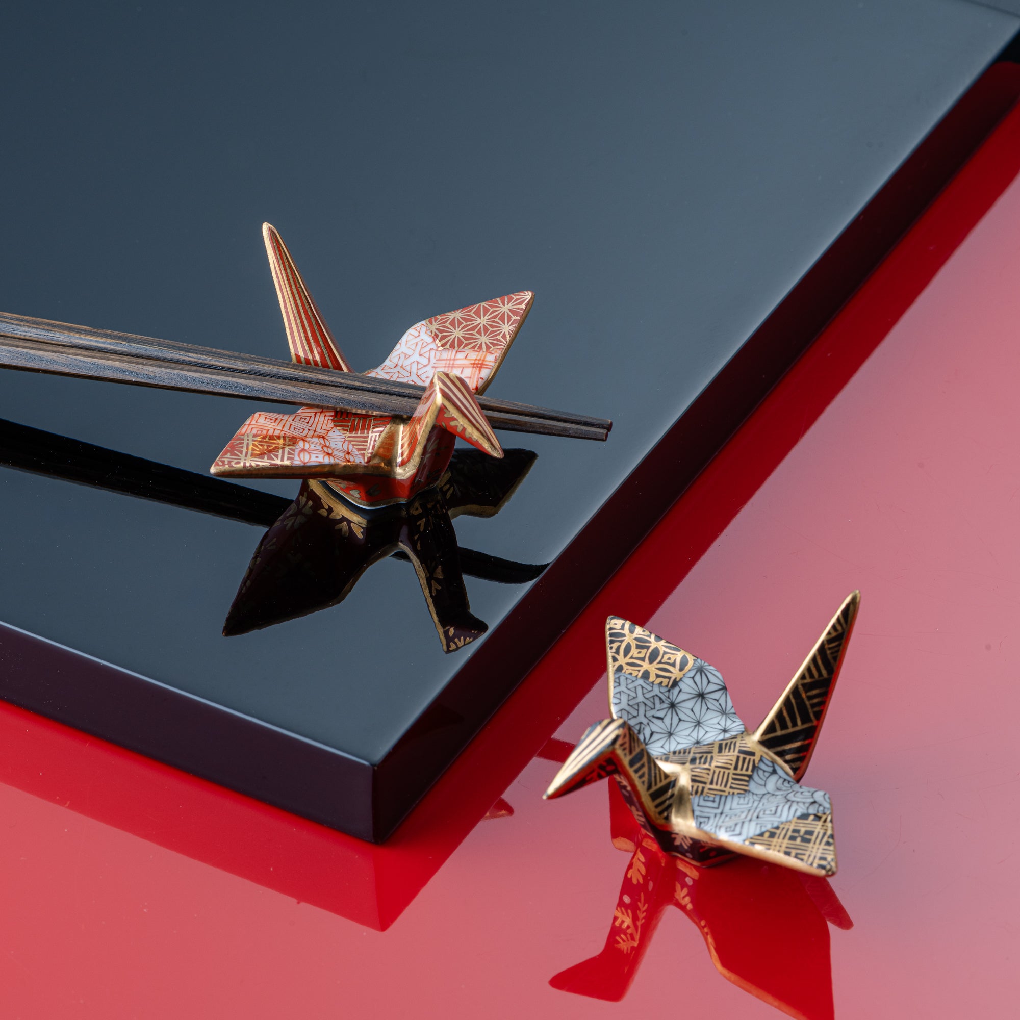 Red Geometric Patterns Crane Ornament