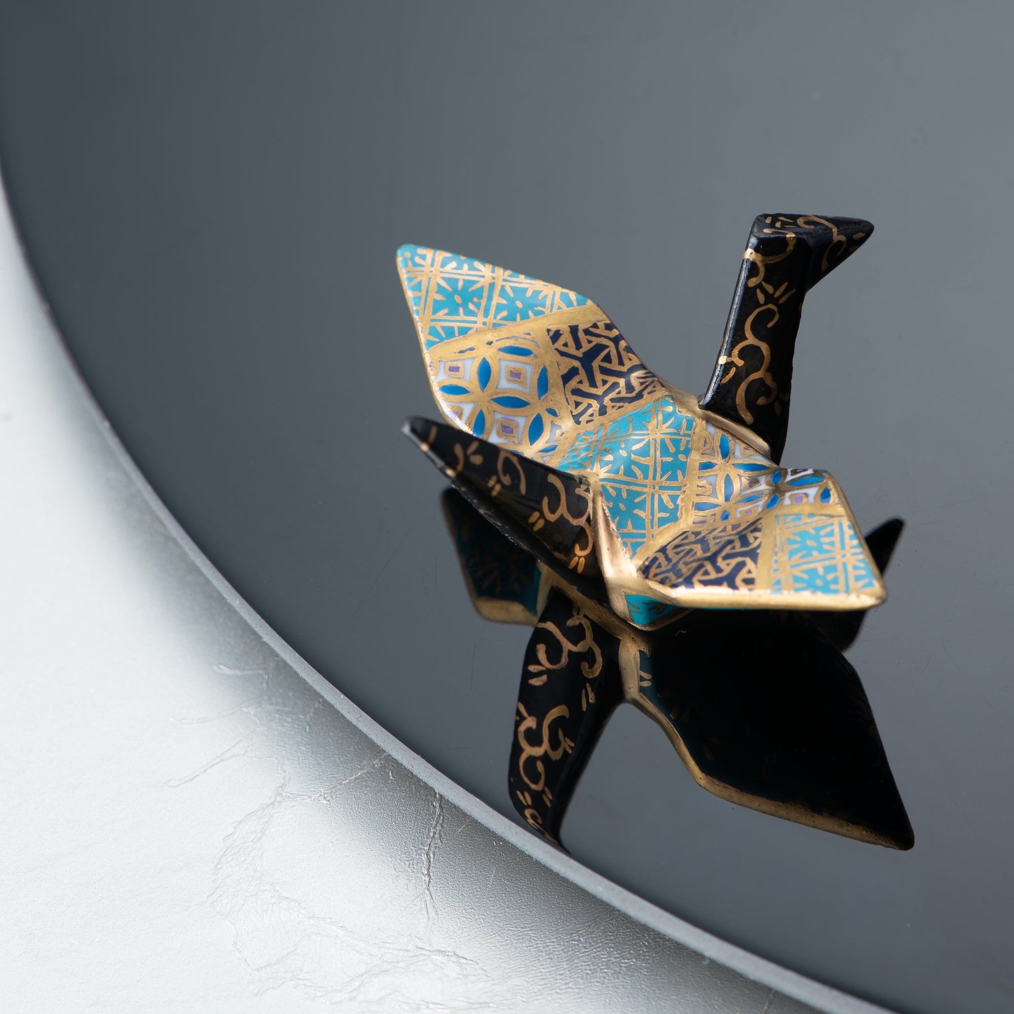 Teal Geometric Patterns Crane Ornament