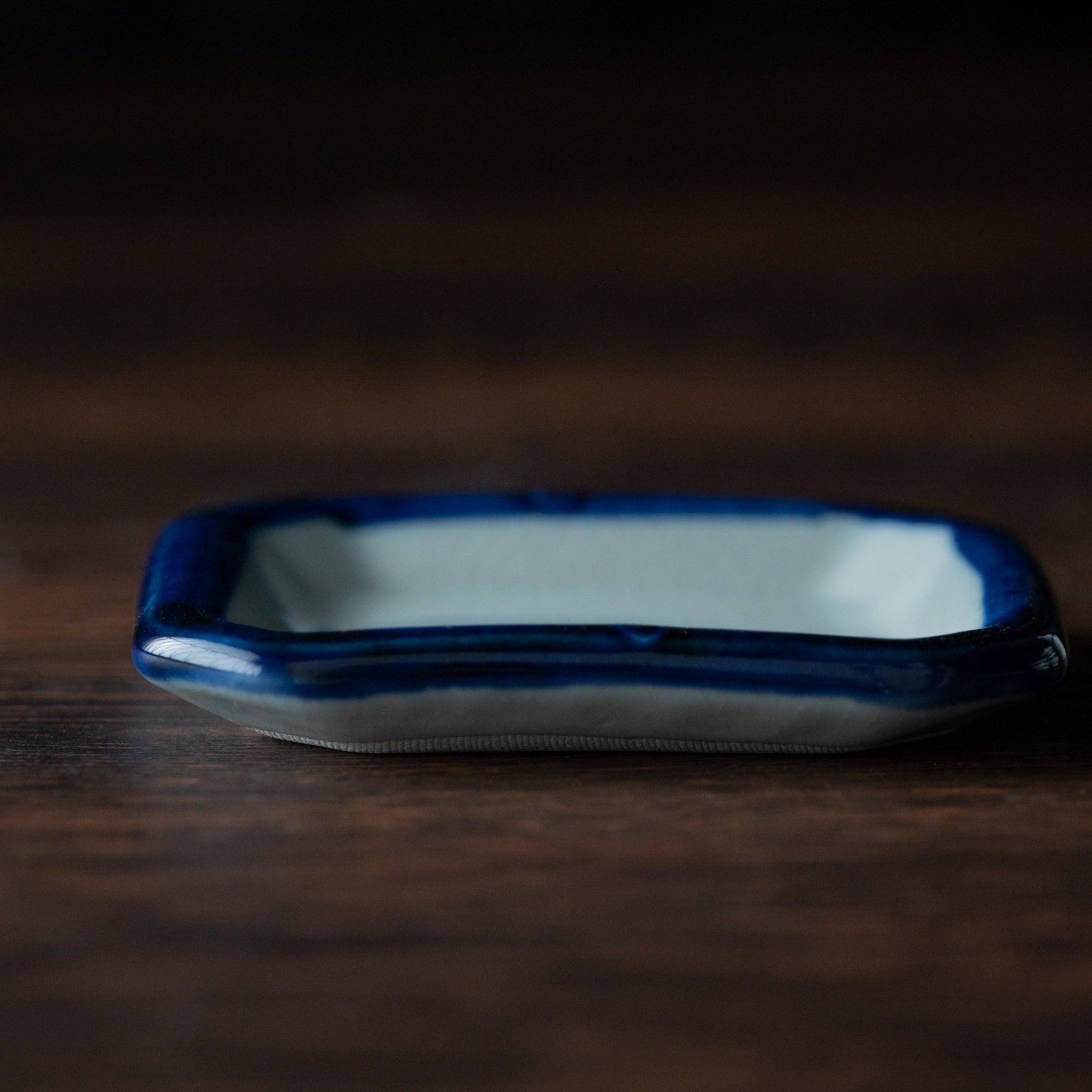 Blue Brush Rim Square Sauce Plate