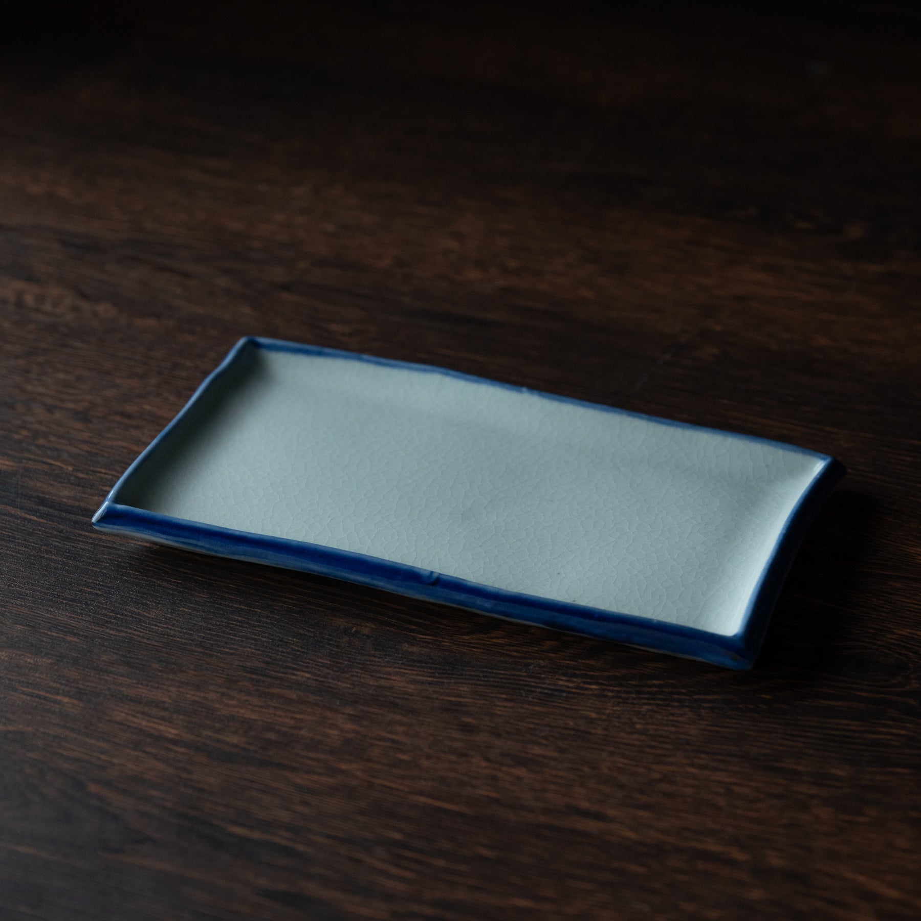 Blue Brush Rim Rectangular Dinner Plate