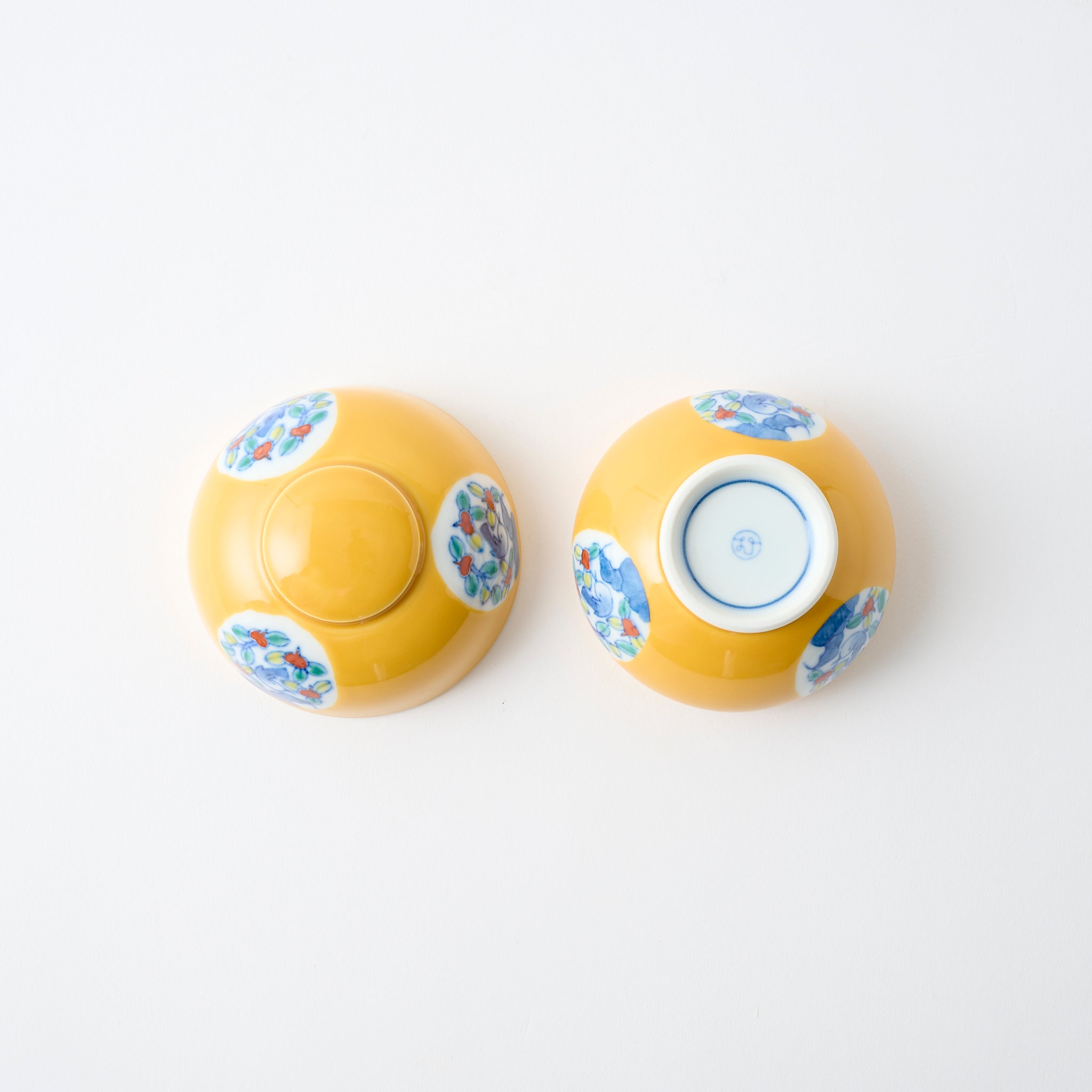 Yellow Glaze Bird and Flower Motif Chawanmushi Bowl