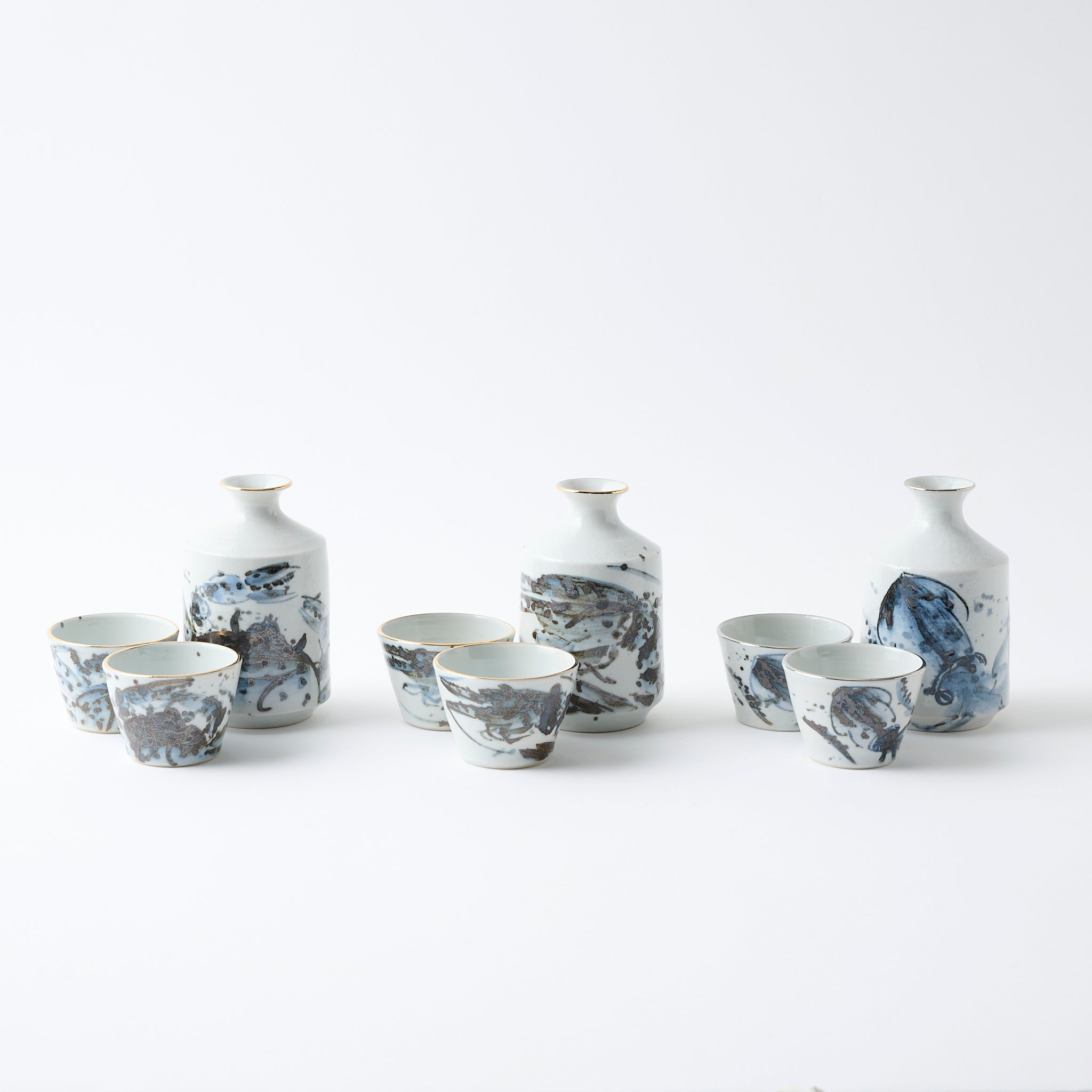 Sake-Set „Meerestiere in Blau"