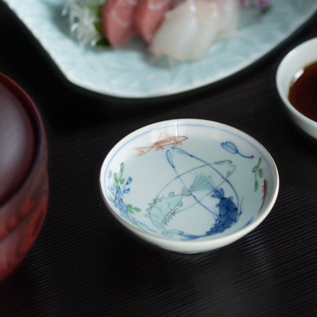 Twin Shrimp Sakazuki Flat Sake Cup