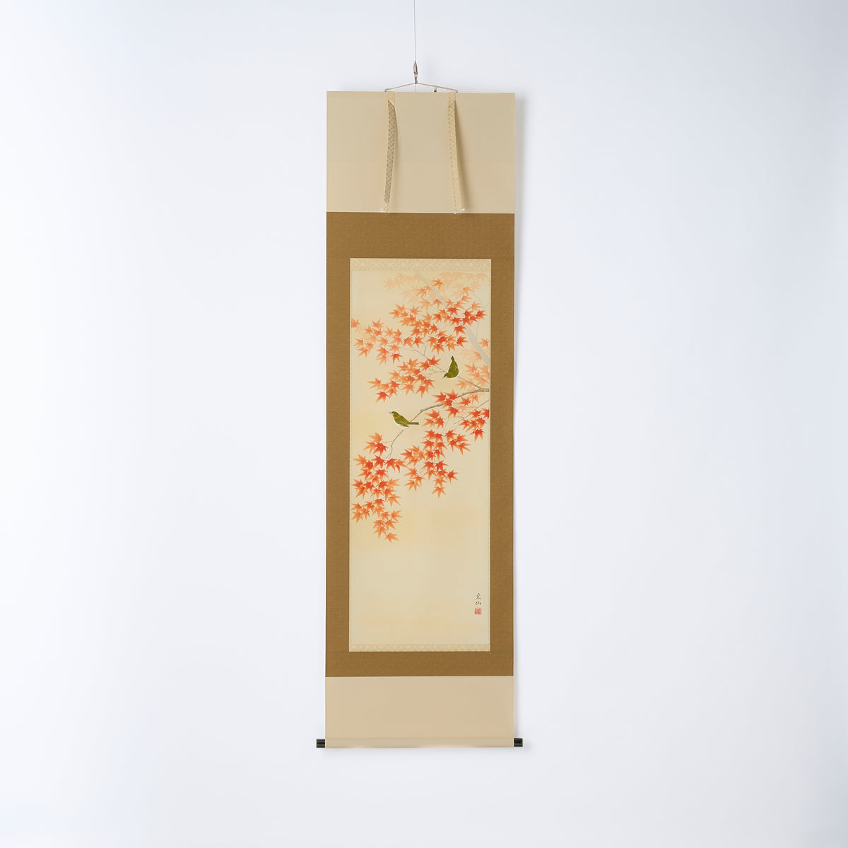 Autumn Leaves and Two Birds Kakejiku Hanging Scroll