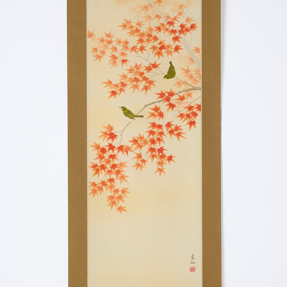 Autumn Leaves and Two Birds Kakejiku Hanging Scroll
