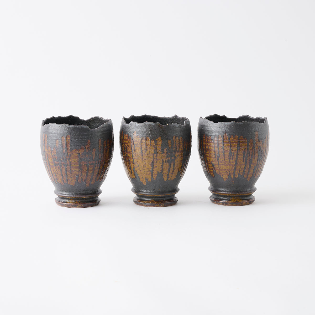 Chalaza Cracked Rim Brown Inlay on Black Plant Pot 3.7 In