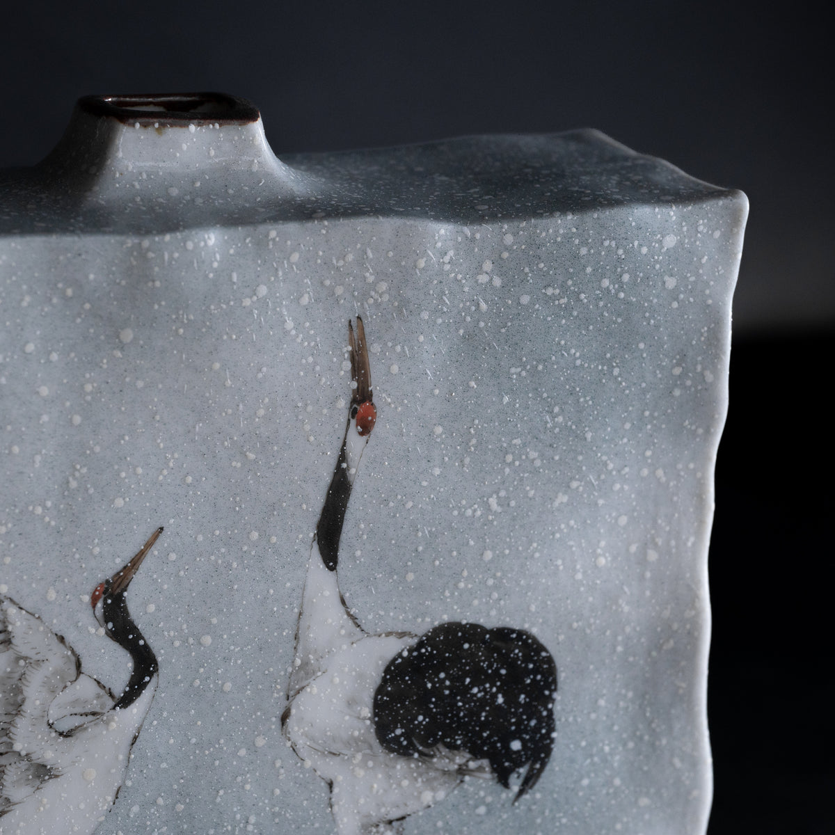 Vase japonais Grues dansant dans la neige