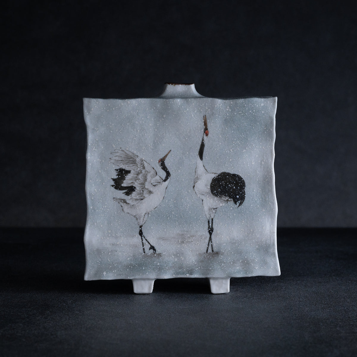 Vase japonais Grues dansant dans la neige
