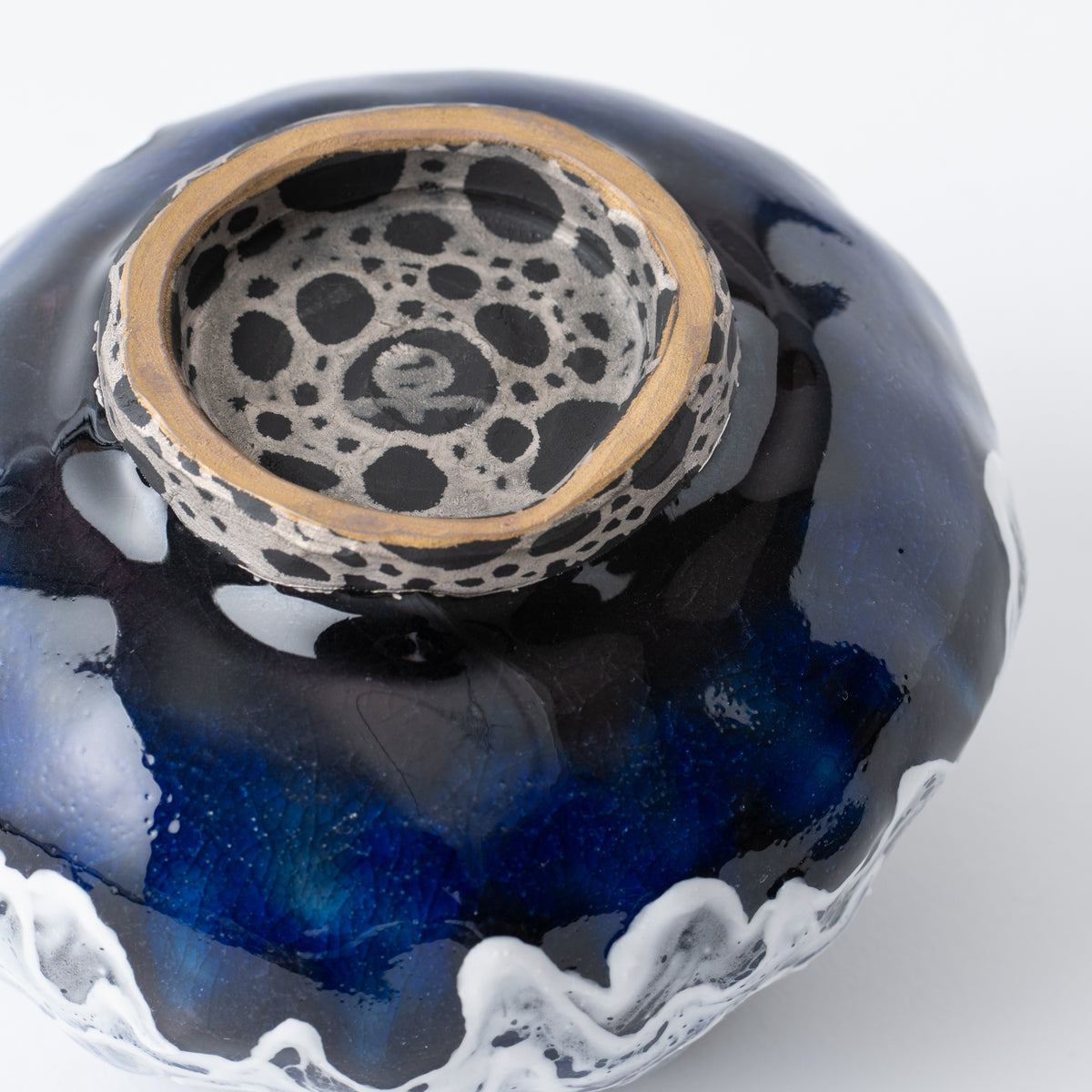 Jarrón Redondo Sazanami Cascade Azul Profundo