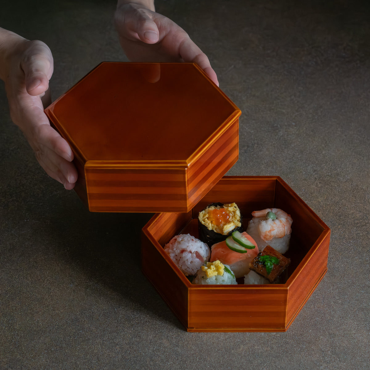 Golden Amber Hexagonal Jubako Bento Box