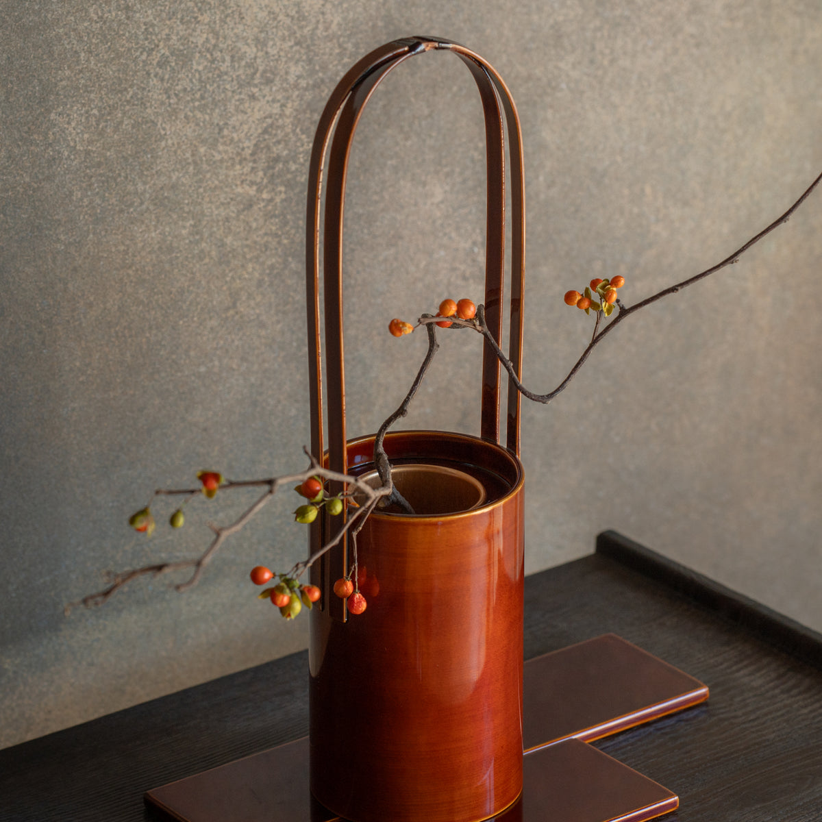 Golden Amber Flower Vase with Handle
