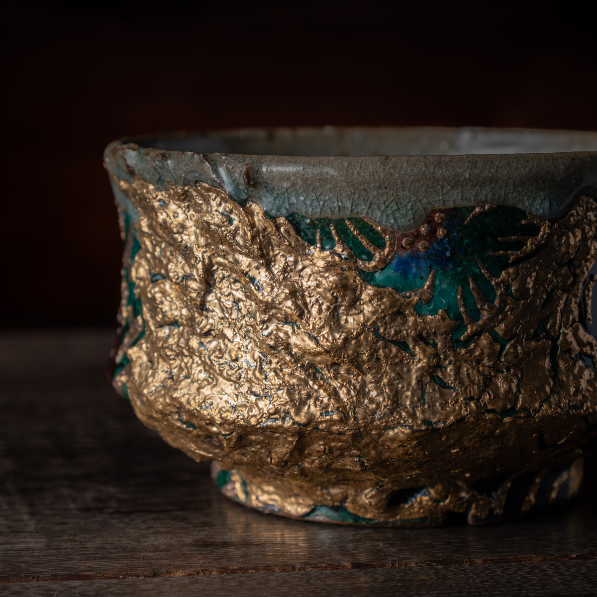 Gold Plum and Seigaiha Flared Plant Pot
