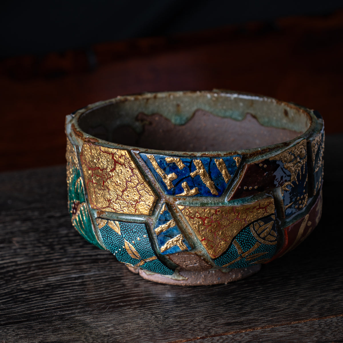 Gold Auspicious Motifs Paneled Plant Pot