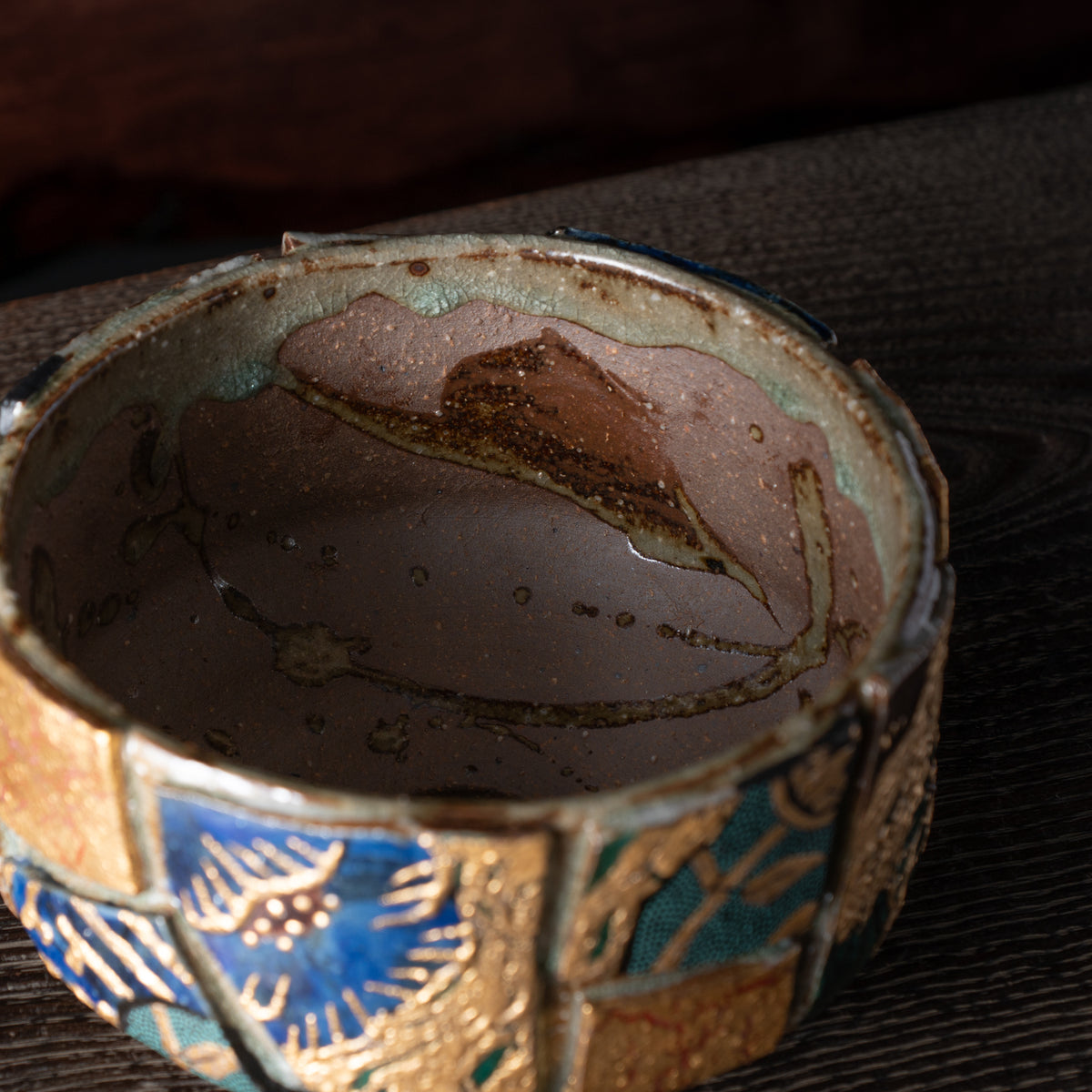 Gold Auspicious Motifs Paneled Plant Pot