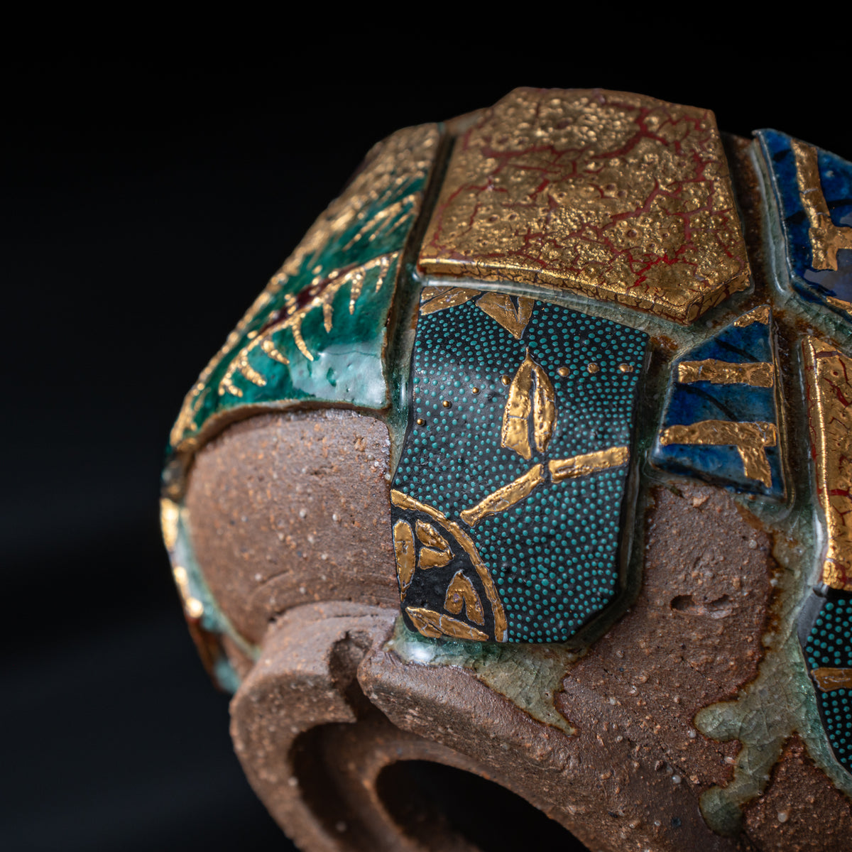 Gold Auspicious Motifs Paneled Plant Pot