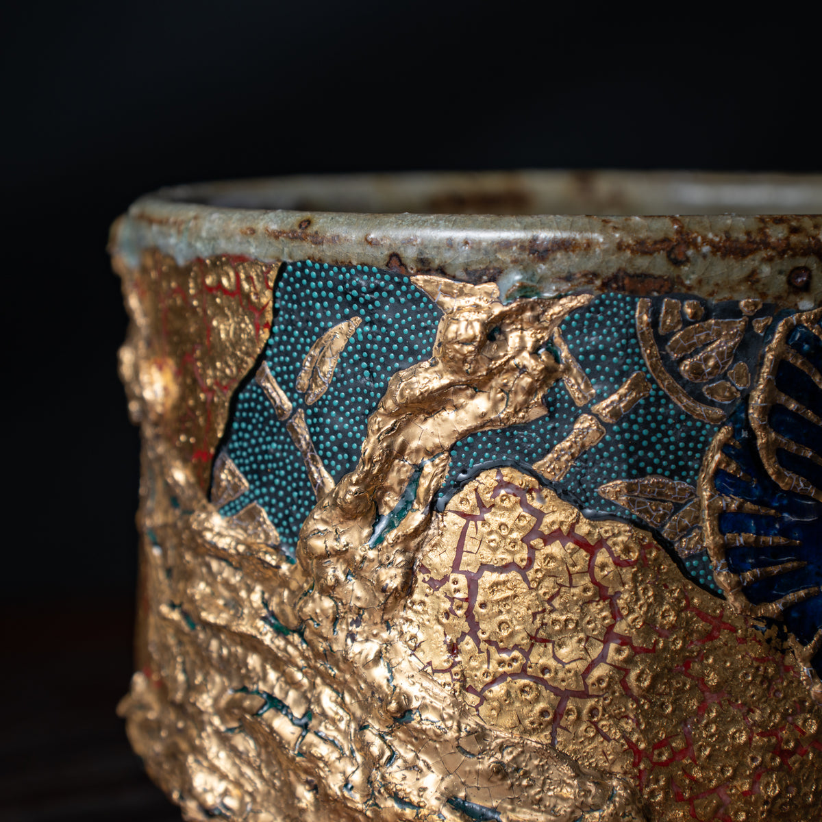 Gold Plum and Textured Glaze Plant Pot