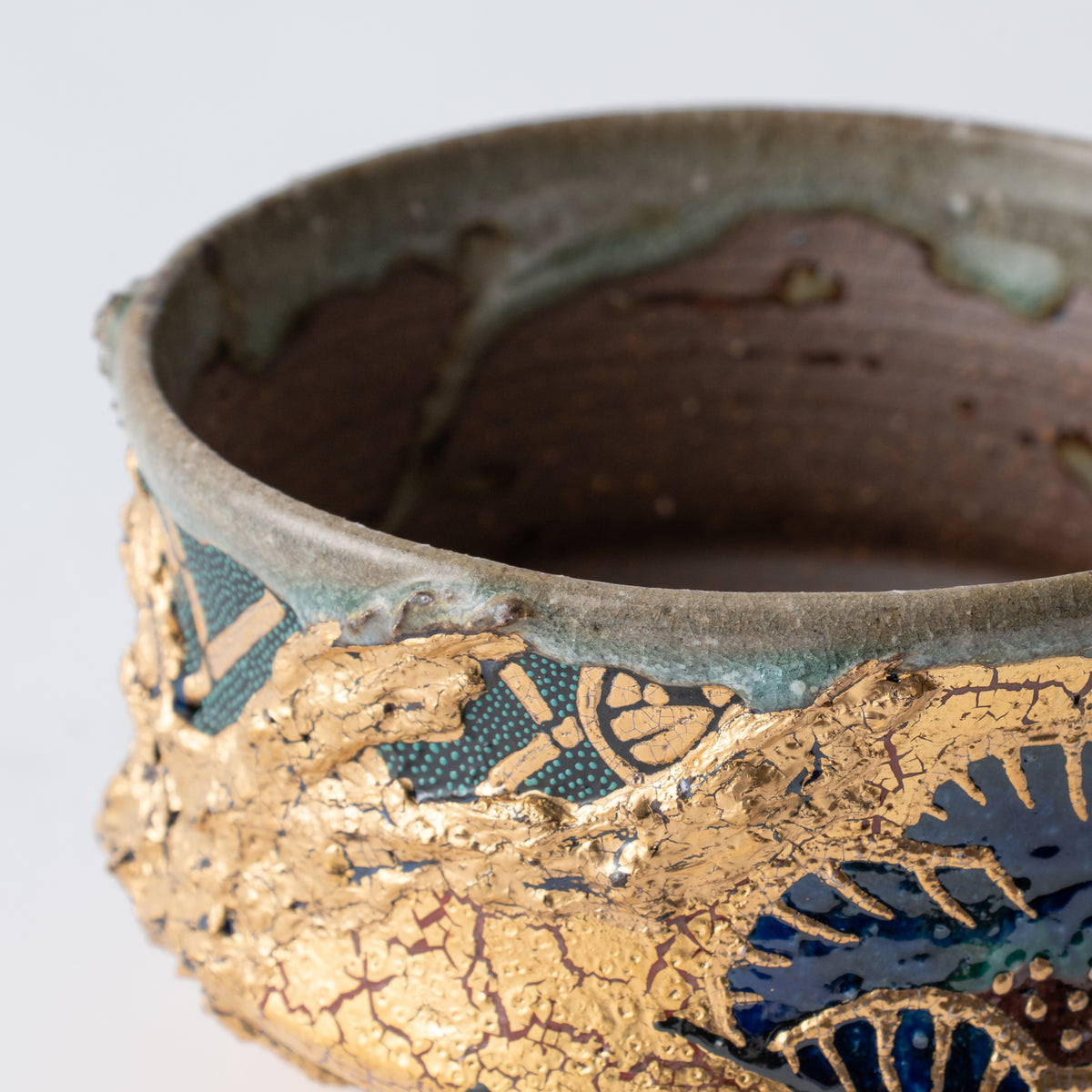 Gold Plum and Seigaiha Flared Plant Pot