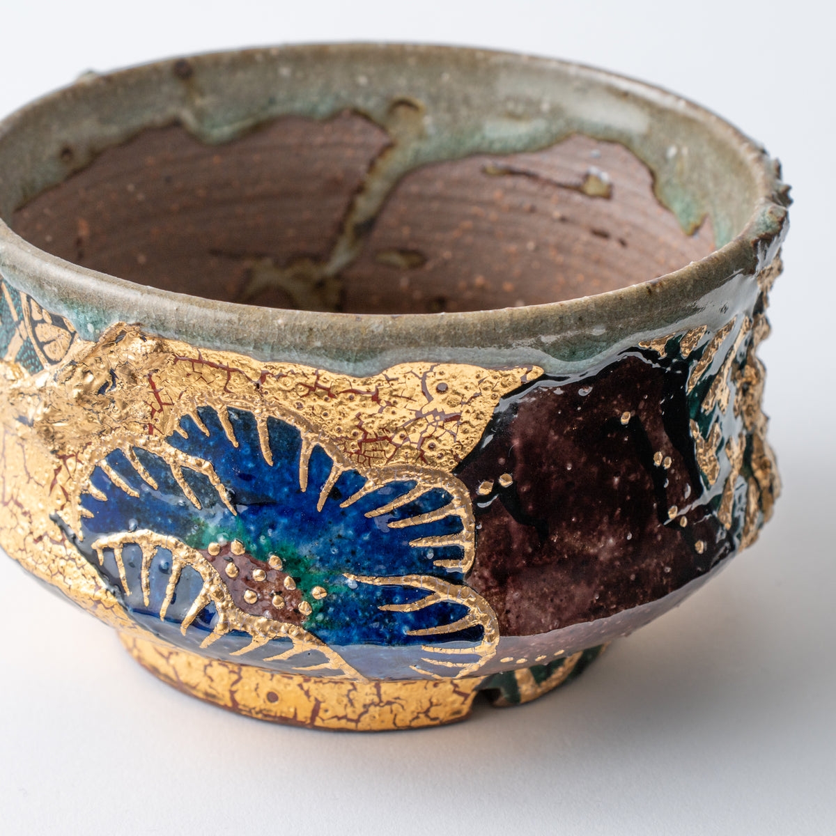 Gold Plum and Seigaiha Flared Plant Pot