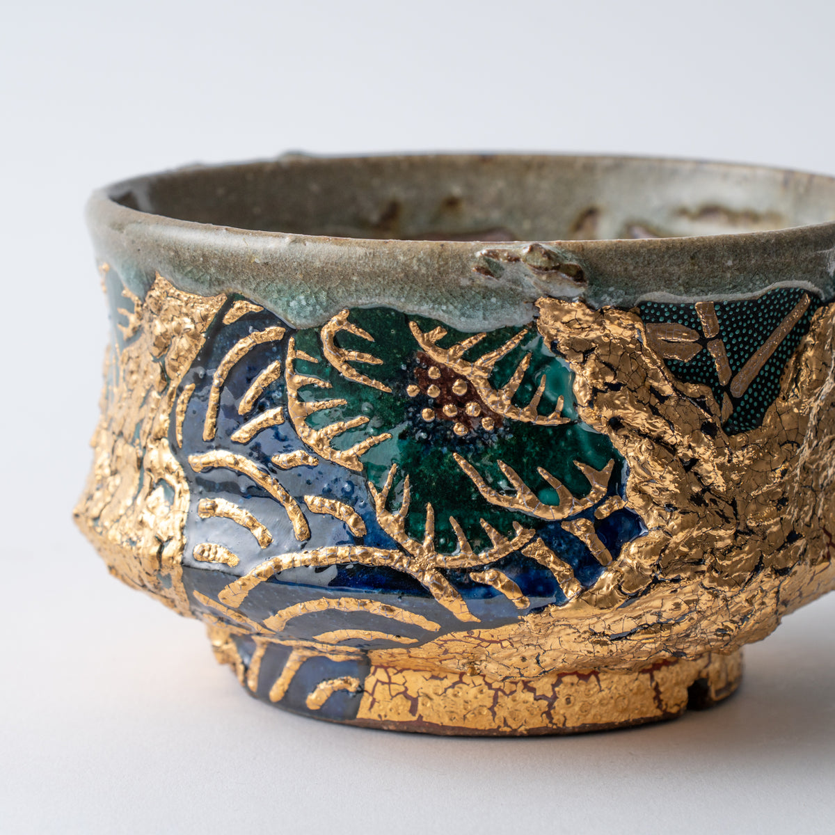 Gold Plum and Seigaiha Flared Plant Pot