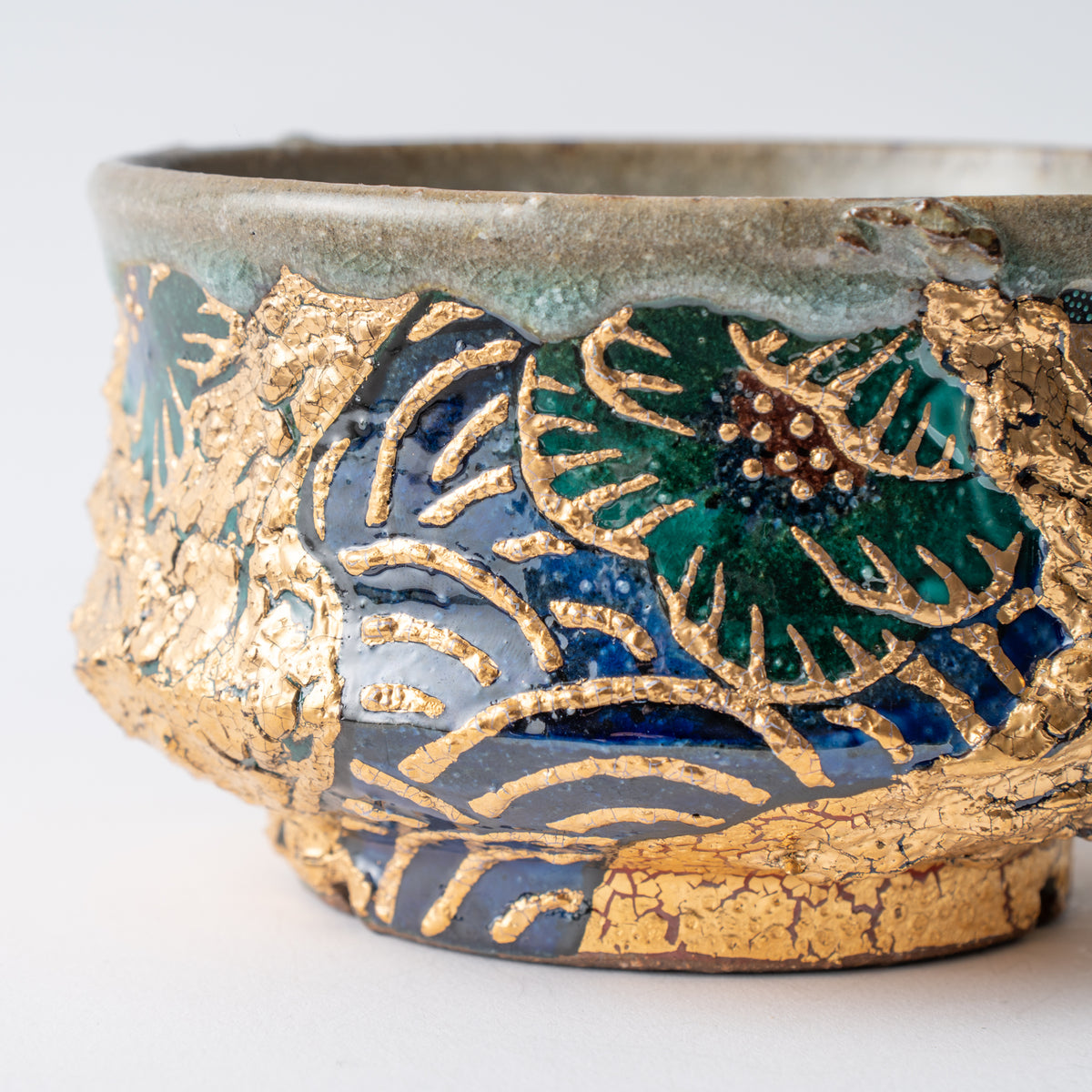 Gold Plum and Seigaiha Flared Plant Pot