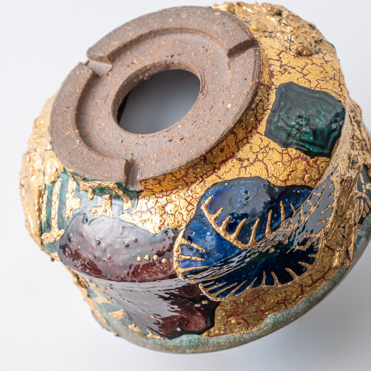 Gold Plum and Seigaiha Flared Plant Pot