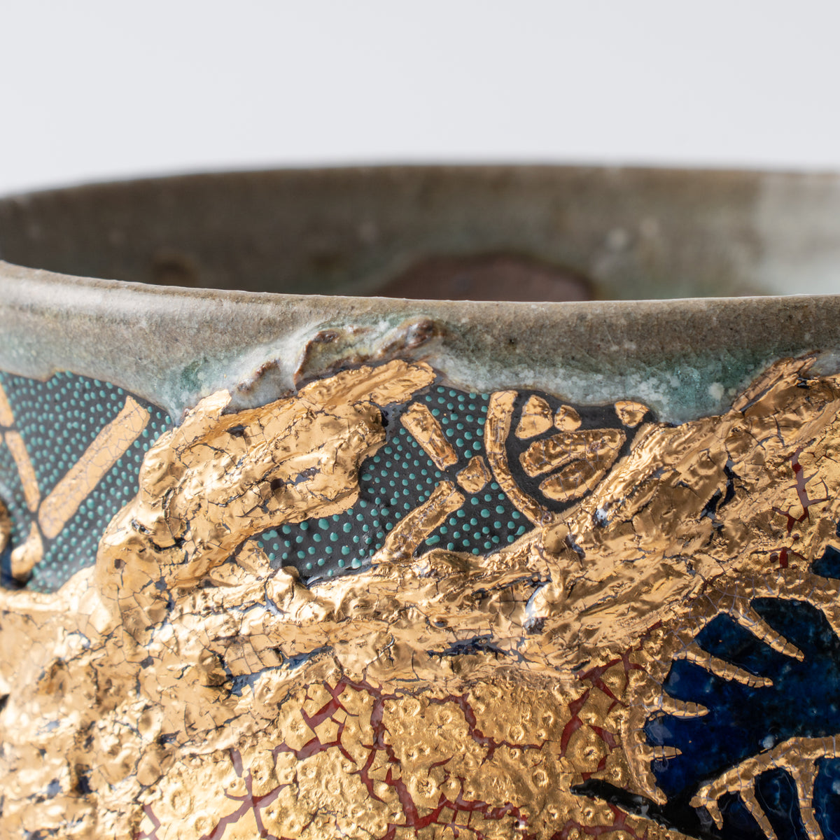 Gold Plum and Seigaiha Flared Plant Pot
