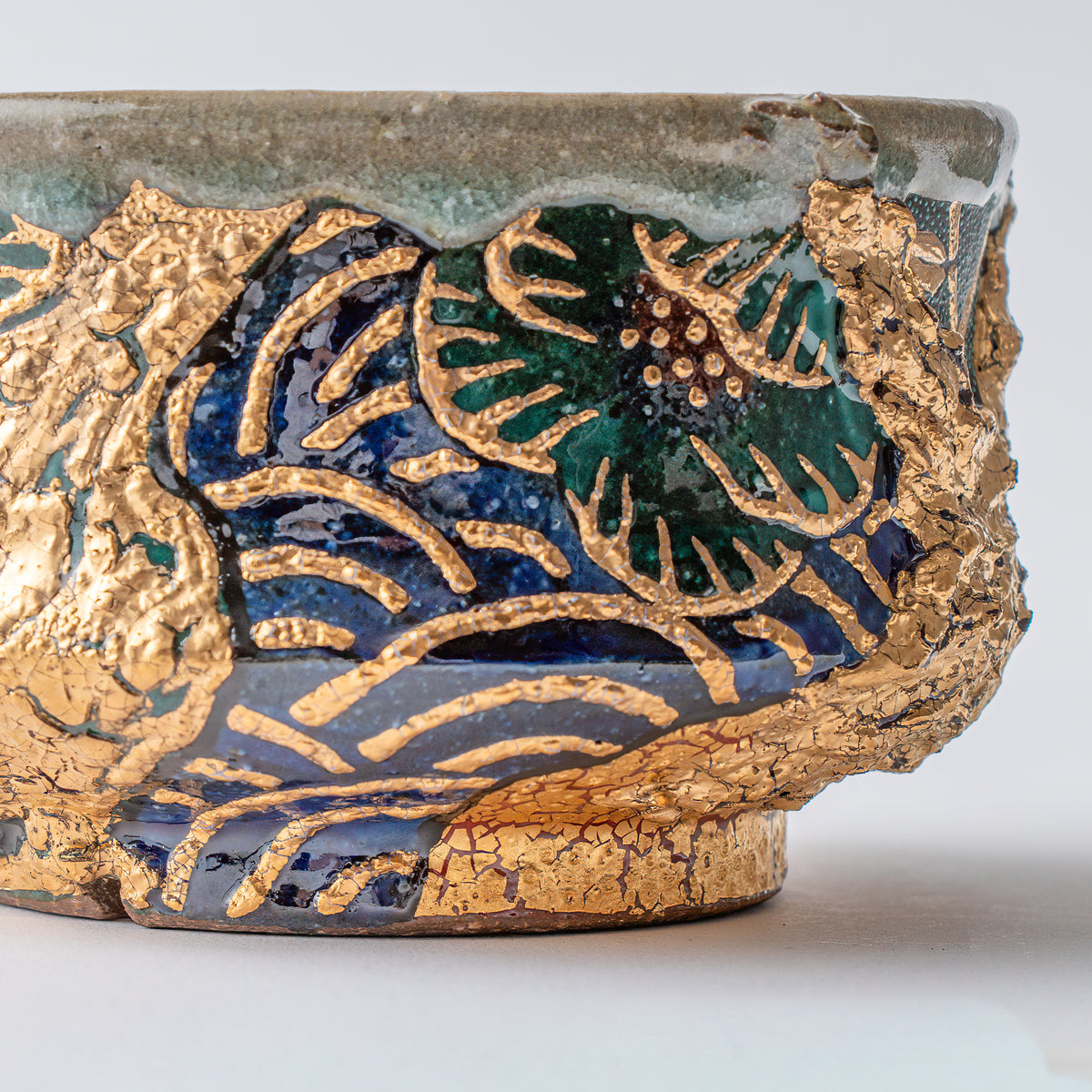 Gold Plum and Seigaiha Flared Plant Pot