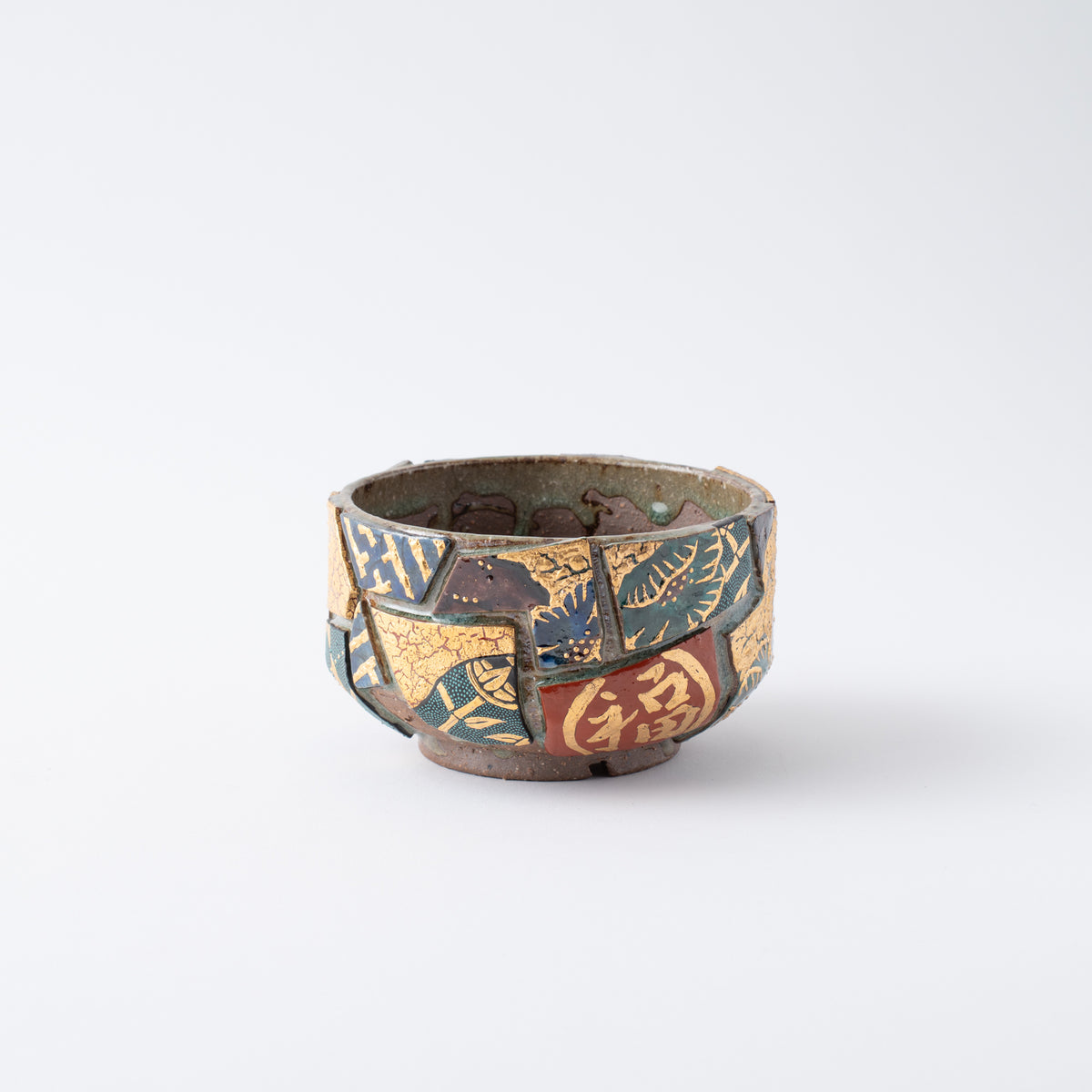 Gold Auspicious Motifs Paneled Plant Pot