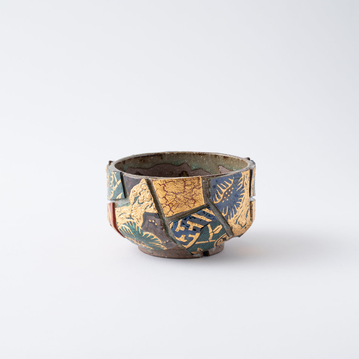 Gold Auspicious Motifs Paneled Plant Pot