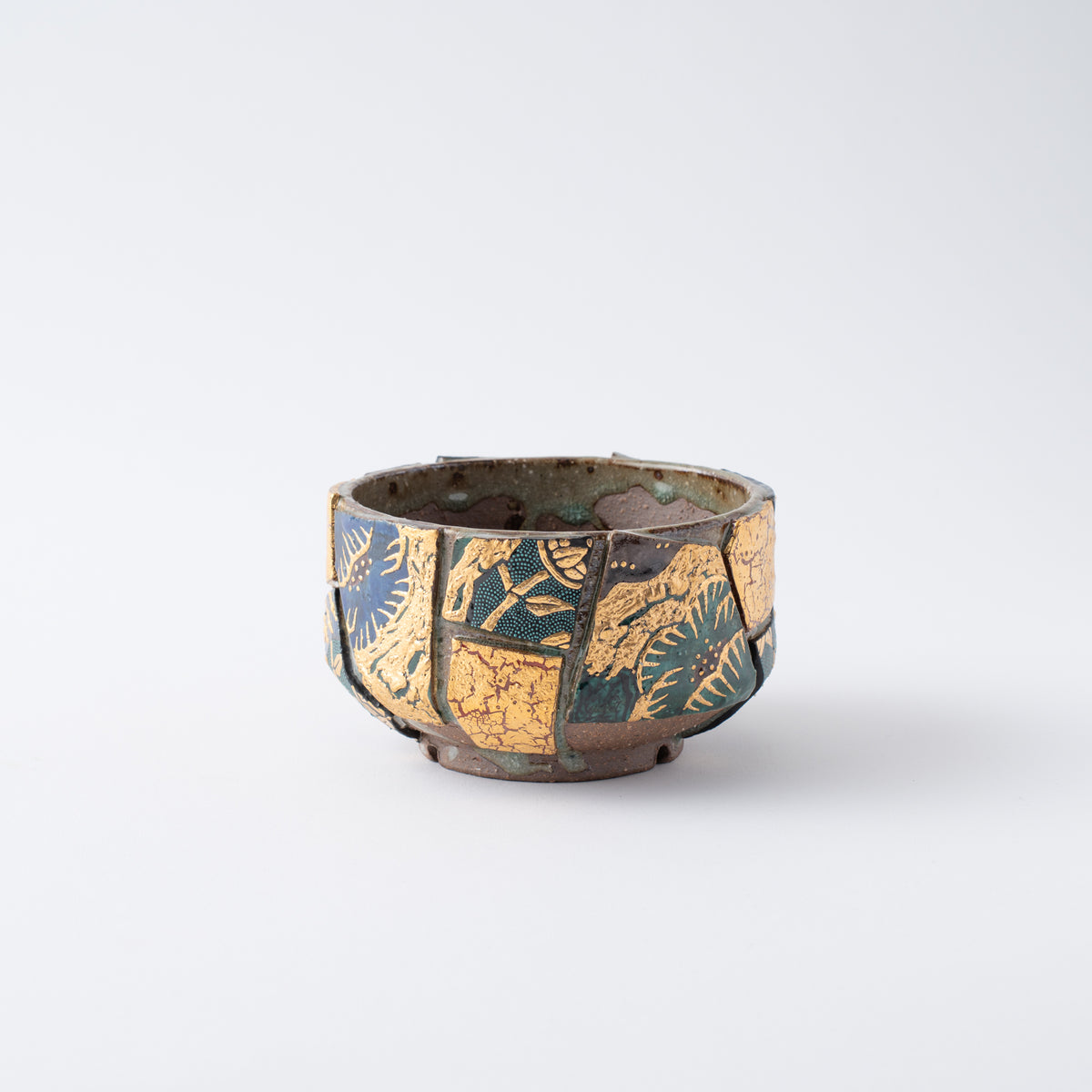 Gold Auspicious Motifs Paneled Plant Pot