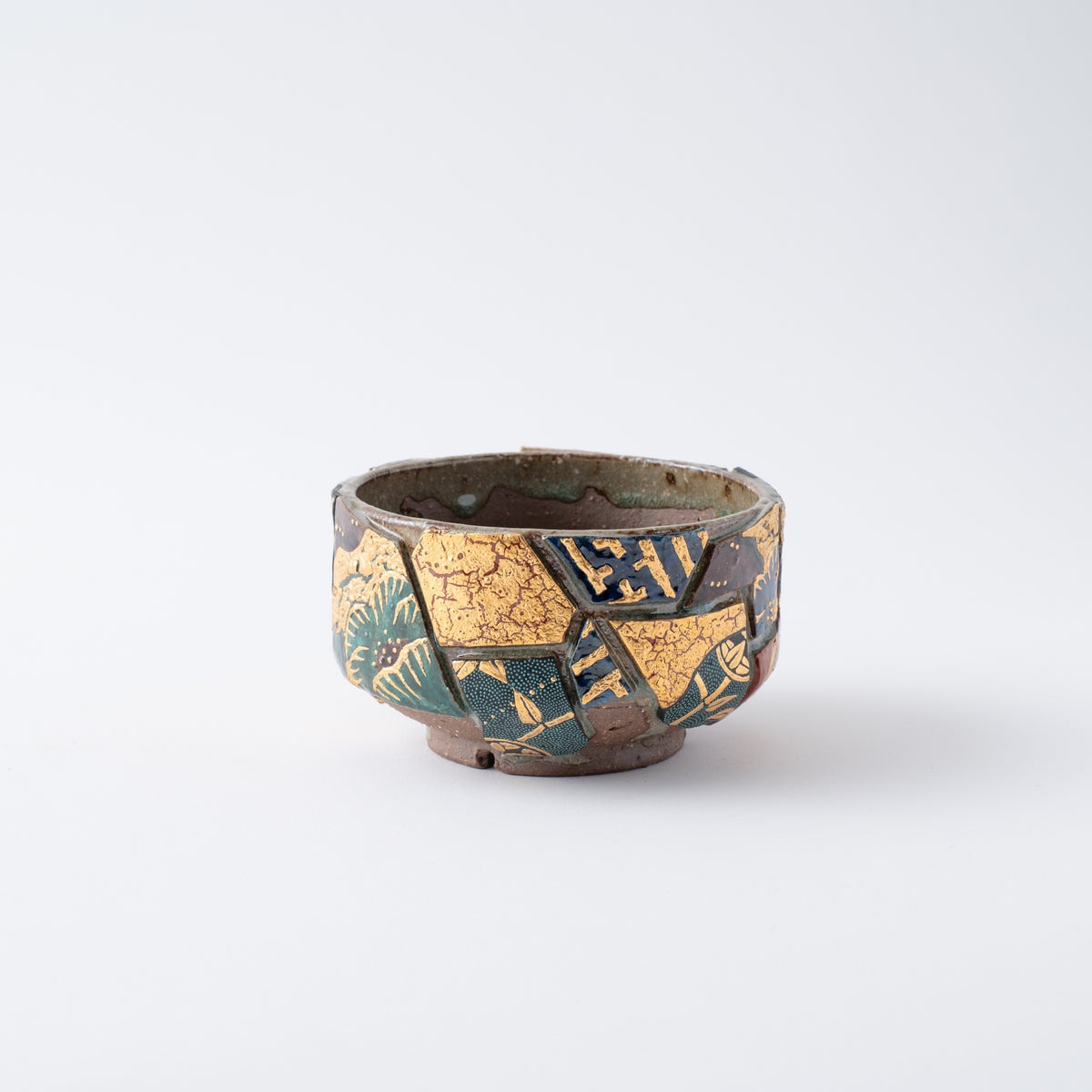 Gold Auspicious Motifs Paneled Plant Pot