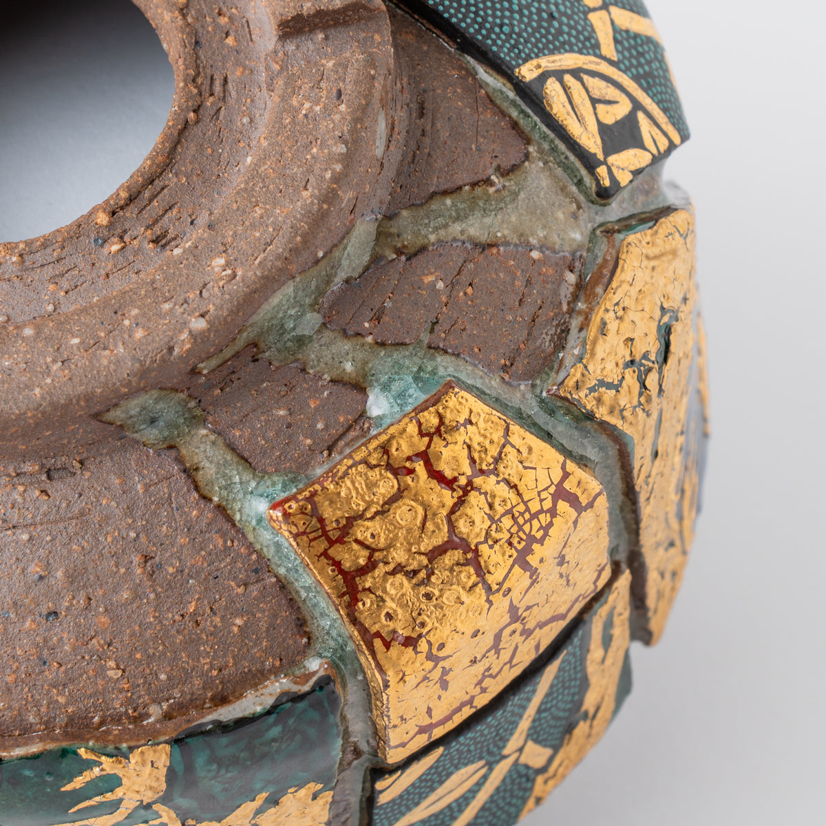 Gold Auspicious Motifs Paneled Plant Pot