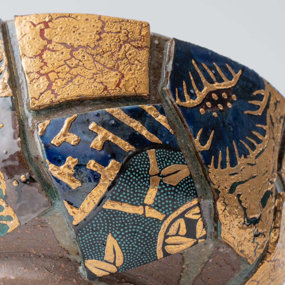 Gold Auspicious Motifs Paneled Plant Pot
