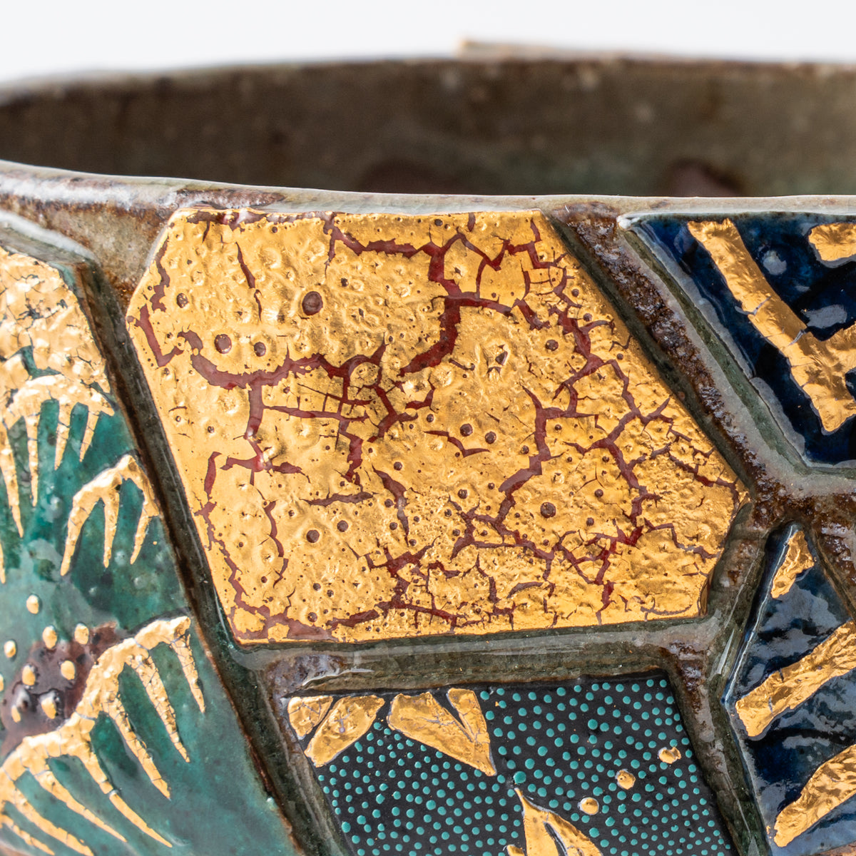 Gold Auspicious Motifs Paneled Plant Pot