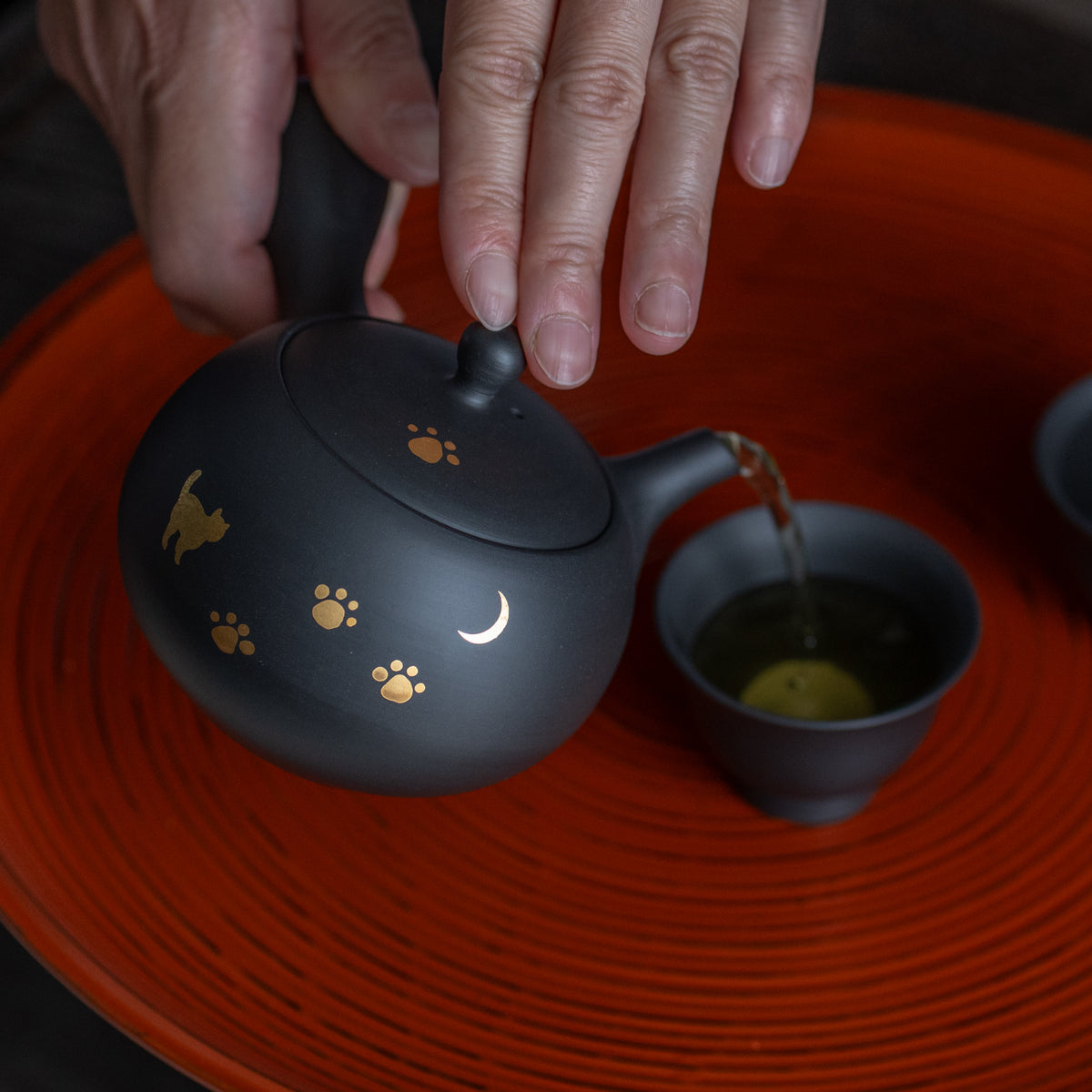 Moon and Cat Footprint Decorated Japanese Tea Set