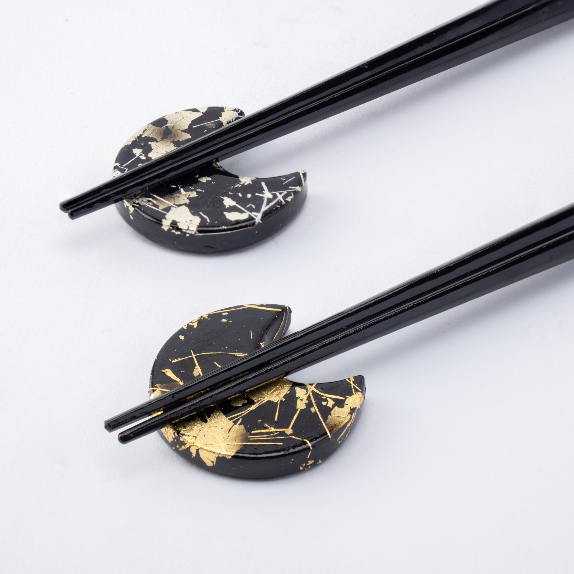 Gold & Silver Leaf Chopsticks Pair Set with Chopstick Rests
