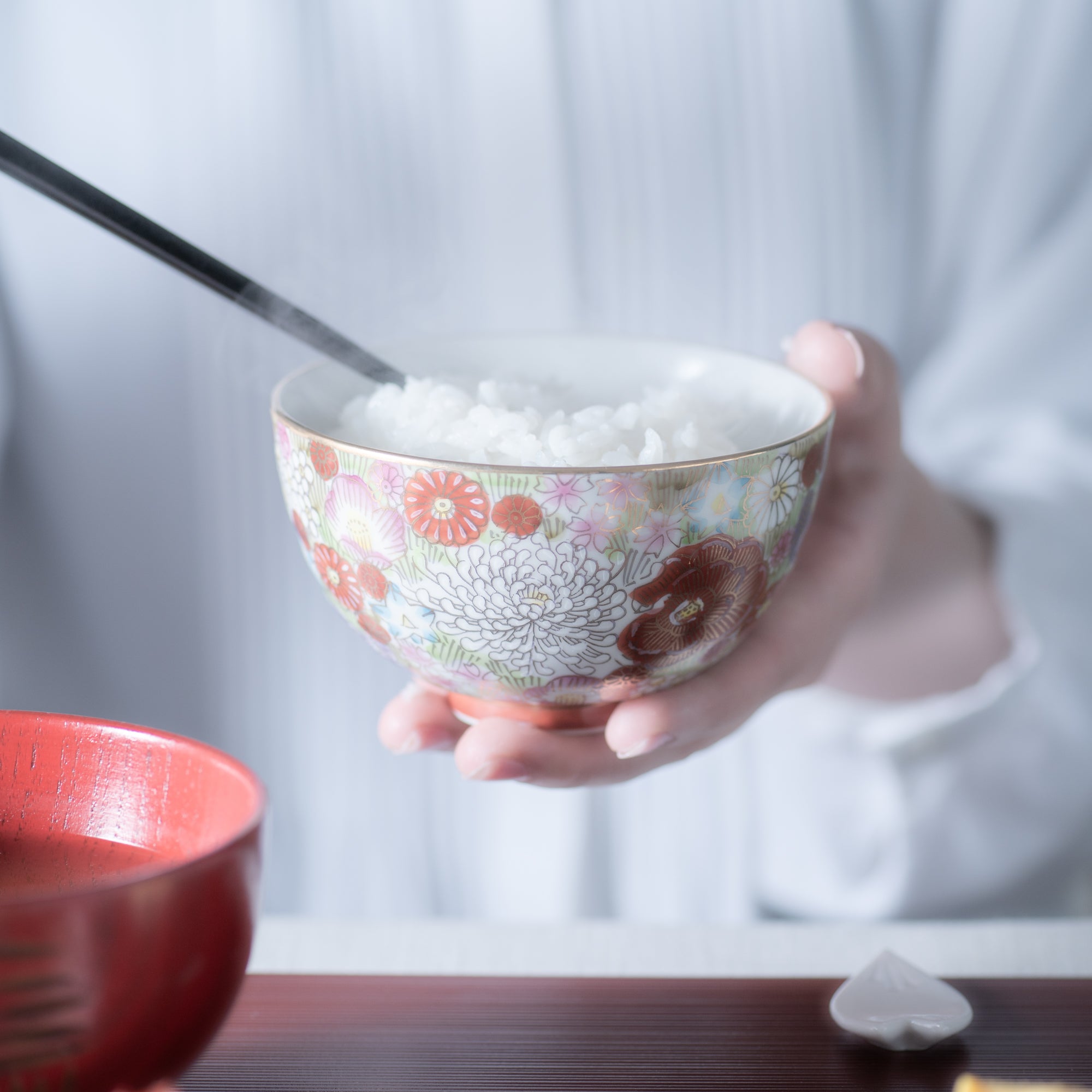 Taishi Kiln Hanazume Kutani Hanazume Japanese Rice Bowl - MUSUBI KILN - Quality Japanese Tableware and Gift