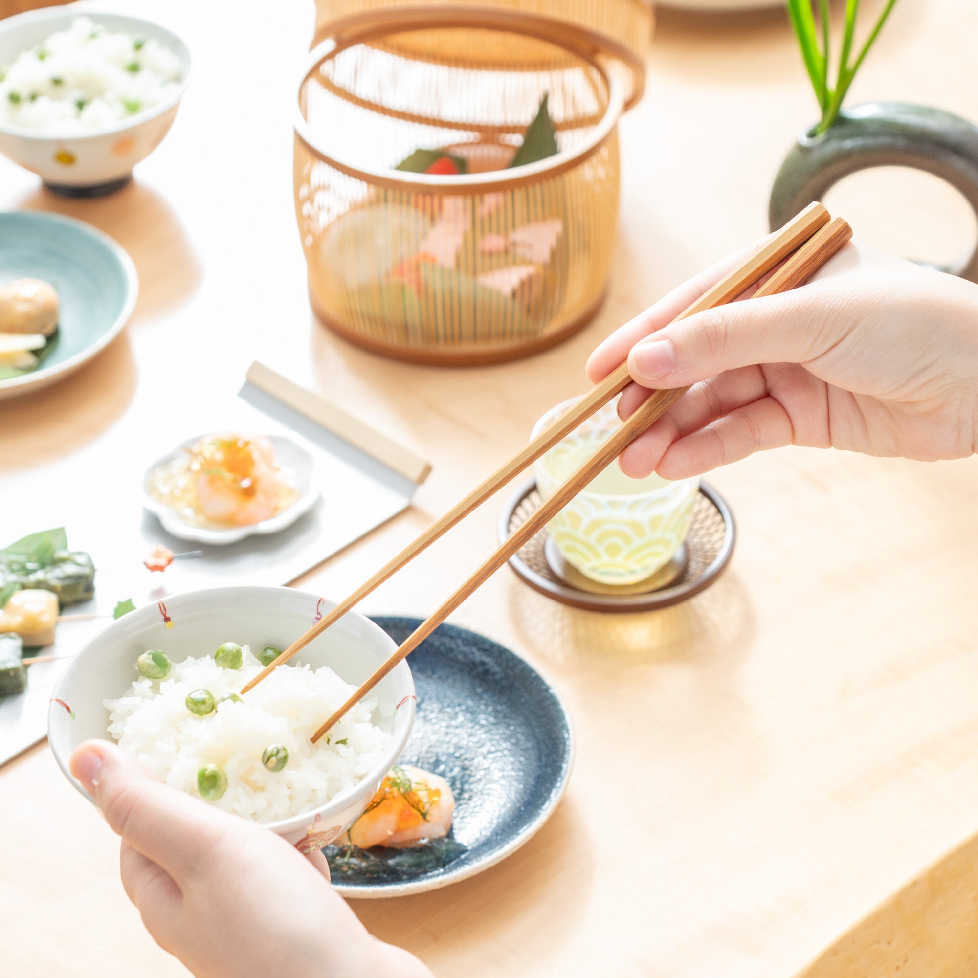 Octagonal Shiratake Bamboo Chopsticks Pair Set