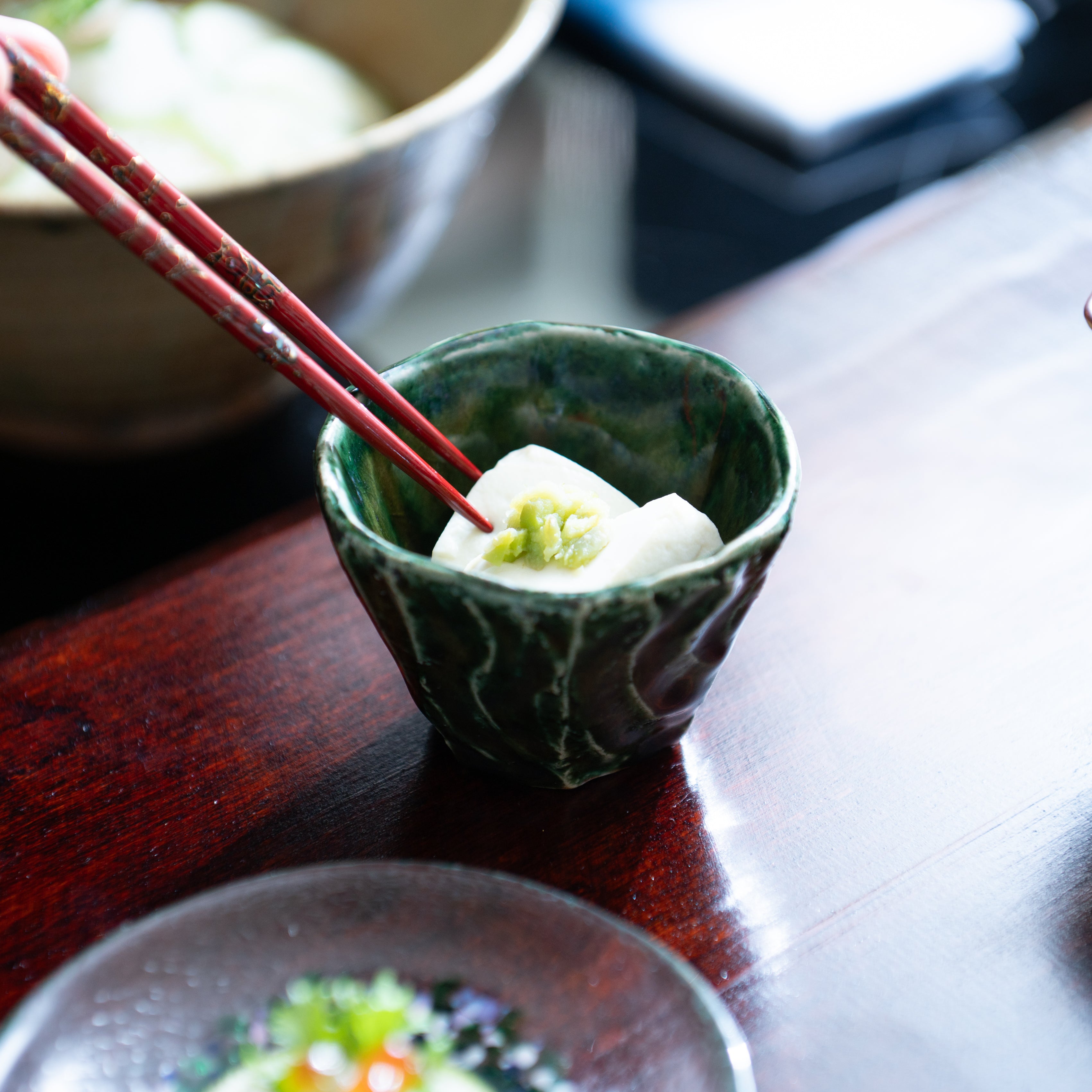 Oribe Wave Hexagonal Guinomi Sake Cup
